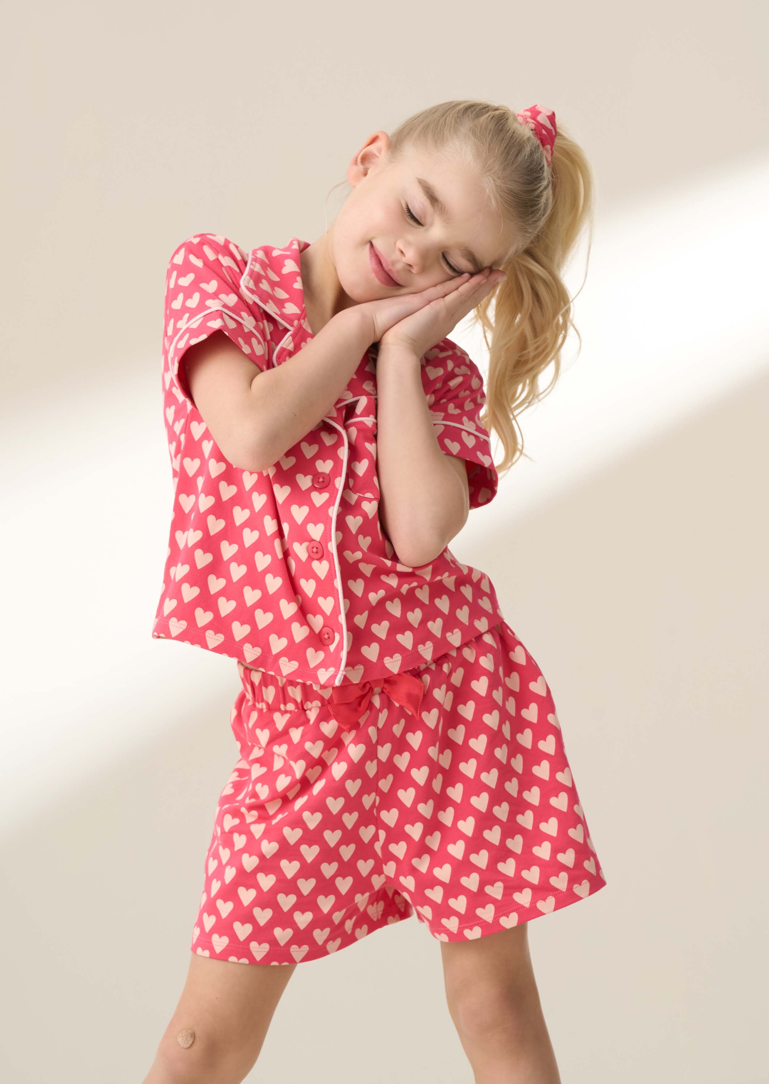 Cotton Girl Stella Pink Heart Print Pj Set