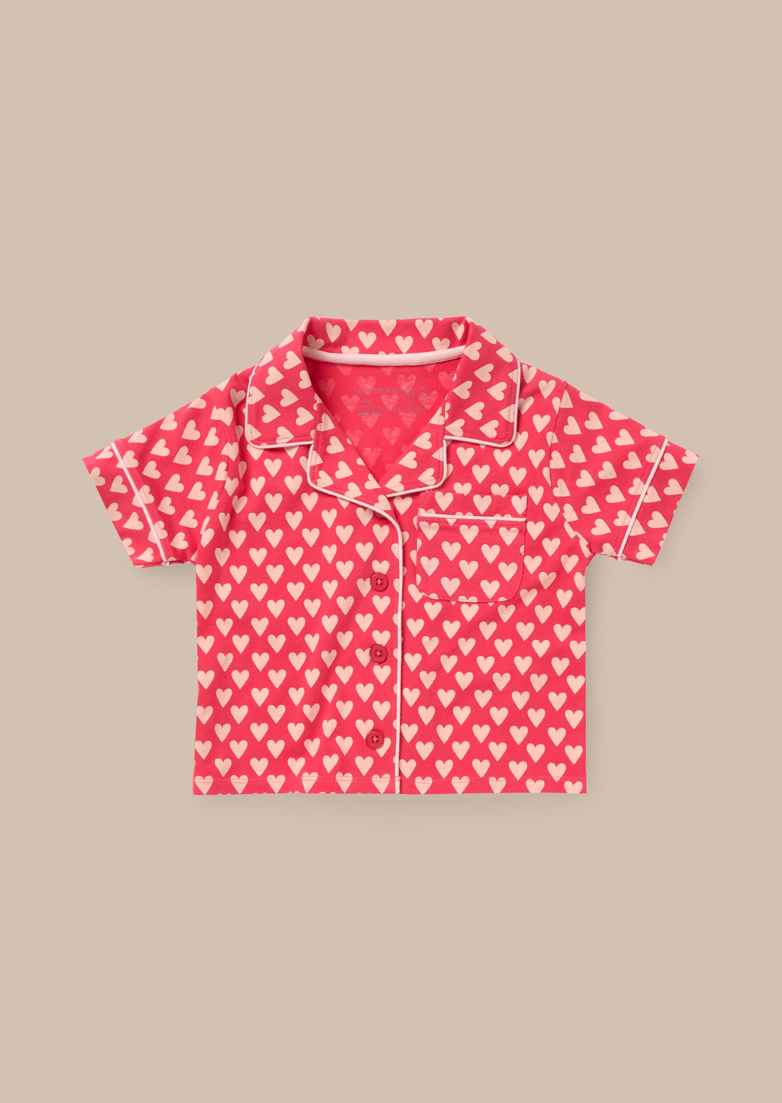 Shirt Length Pink Heart Print Pj Set
