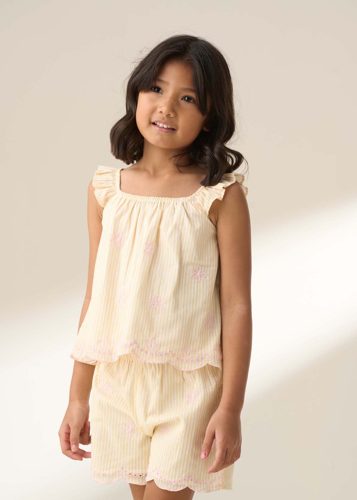 Cotton Girl Yellow Broderie Pj Set