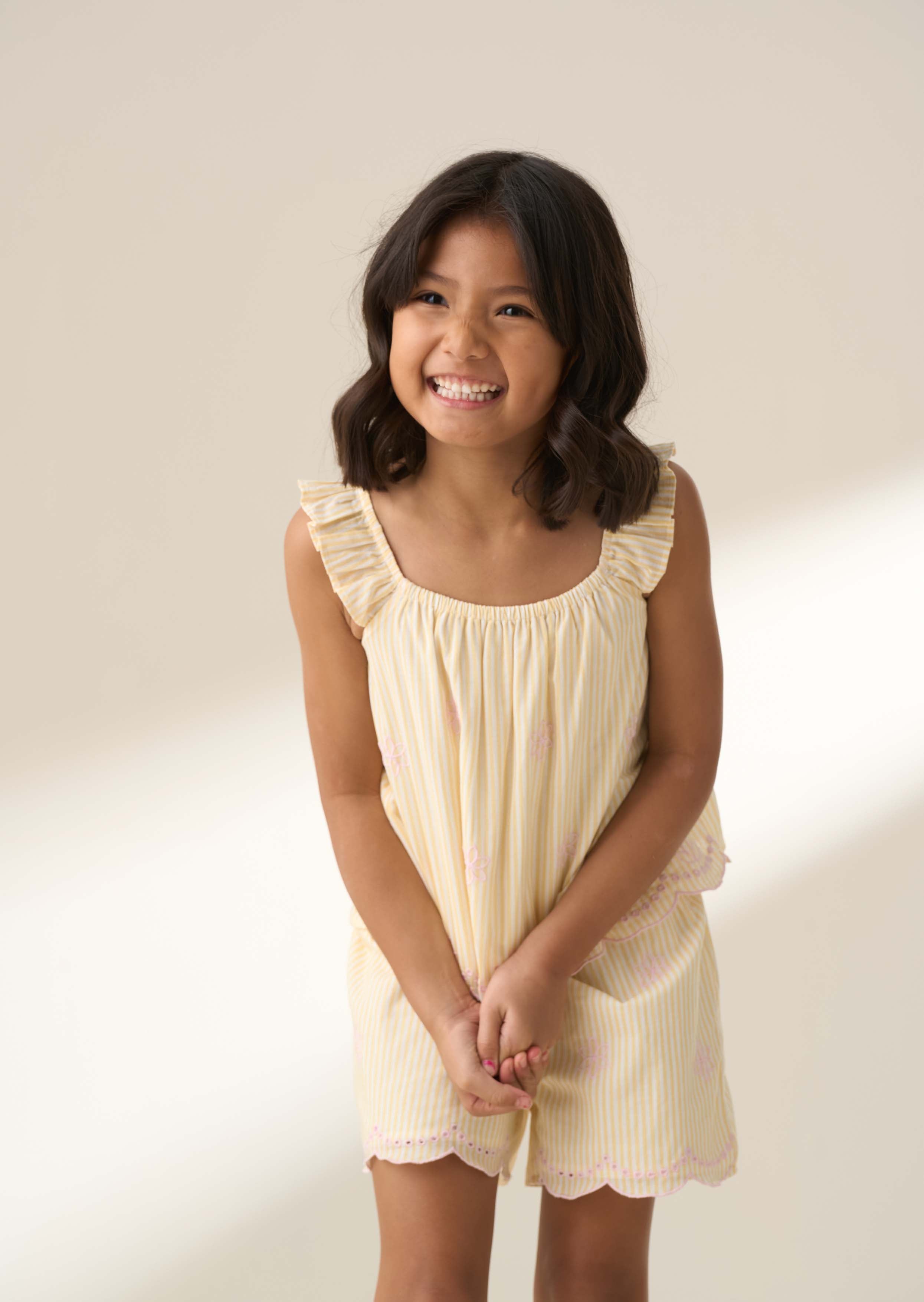 Girl Yellow Broderie Pj Set