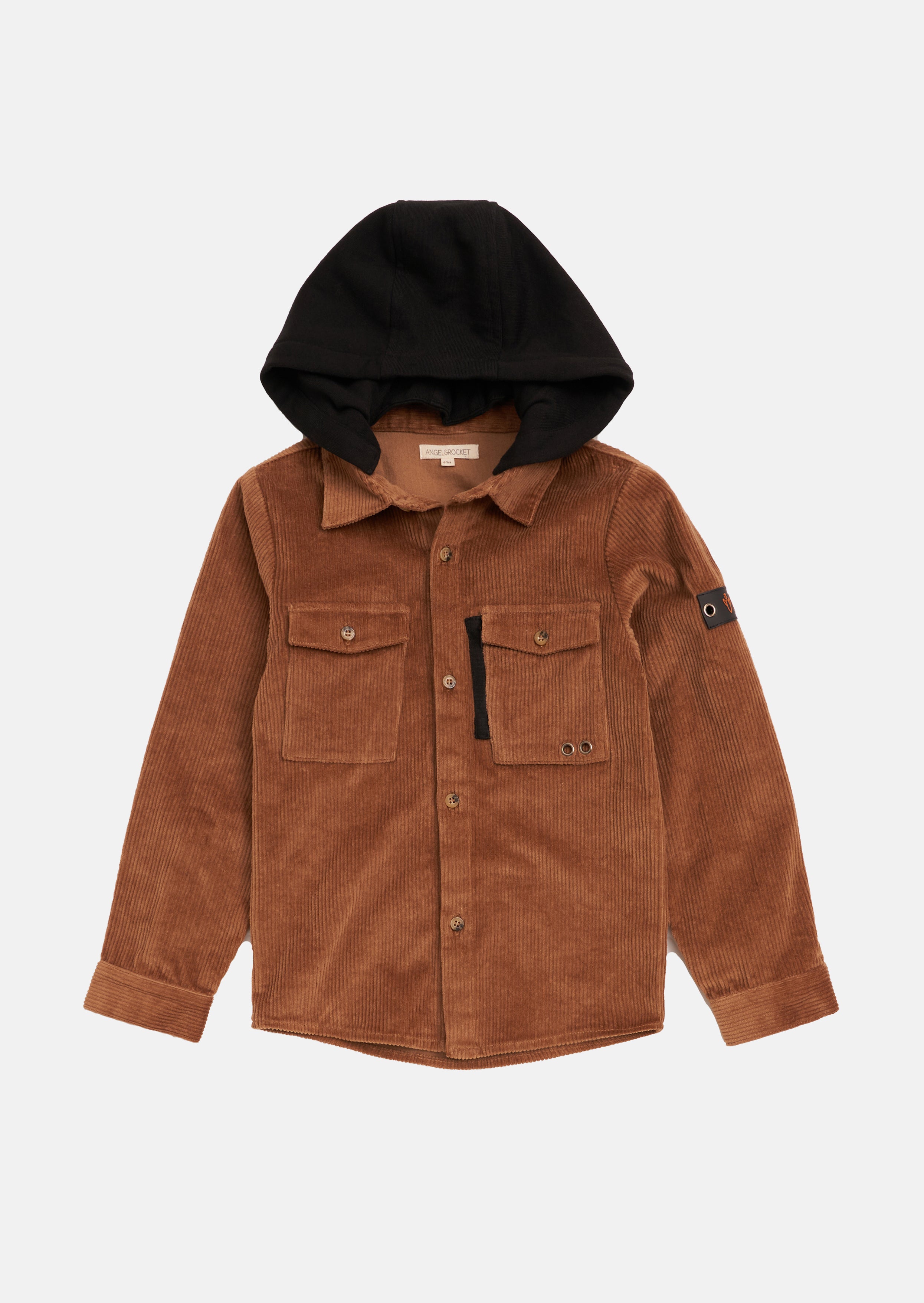 Boys Brown Full Sleeves Shirt with Hooded