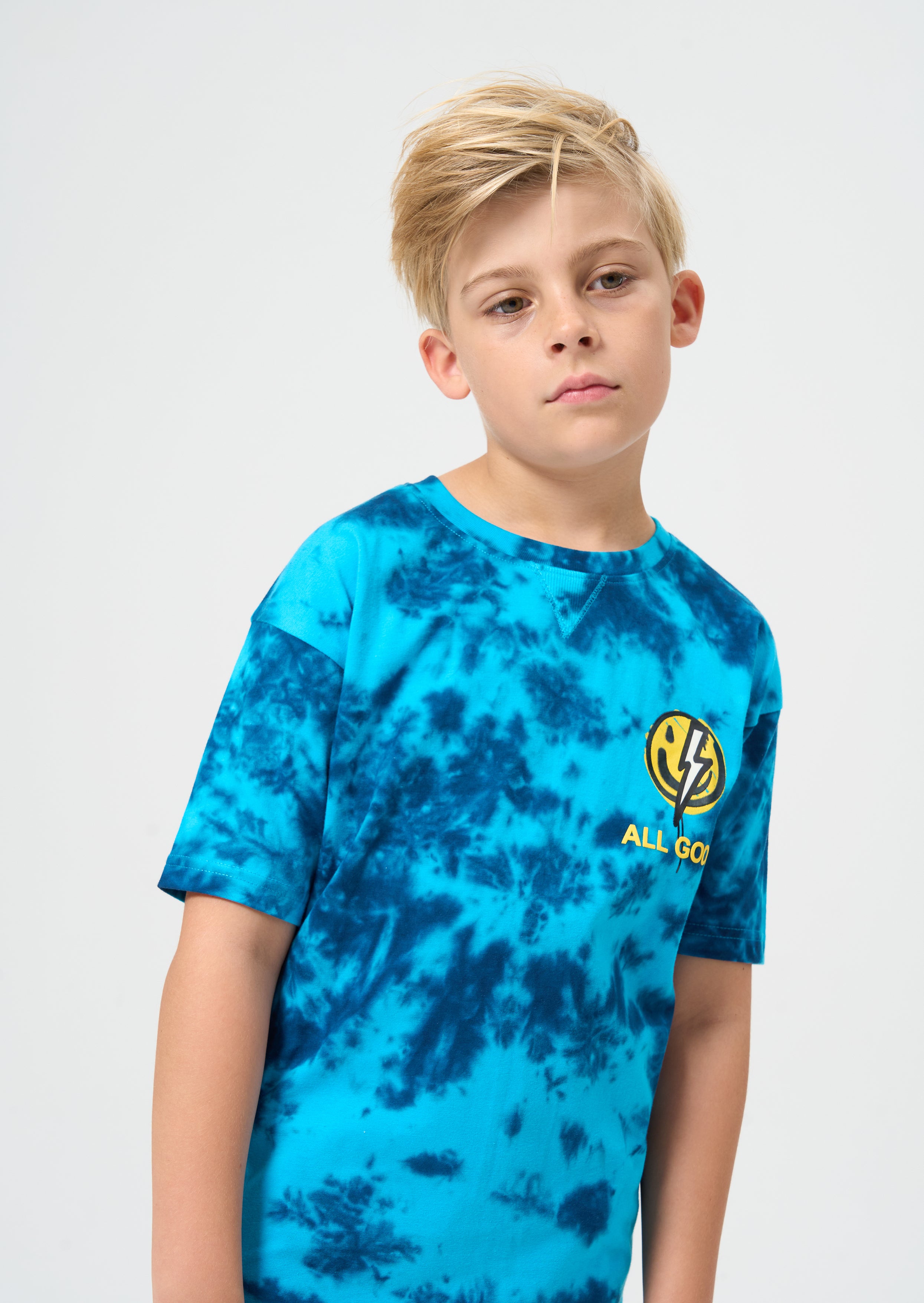 Boys Tie Dye Printed Cotton Blue T-Shirt