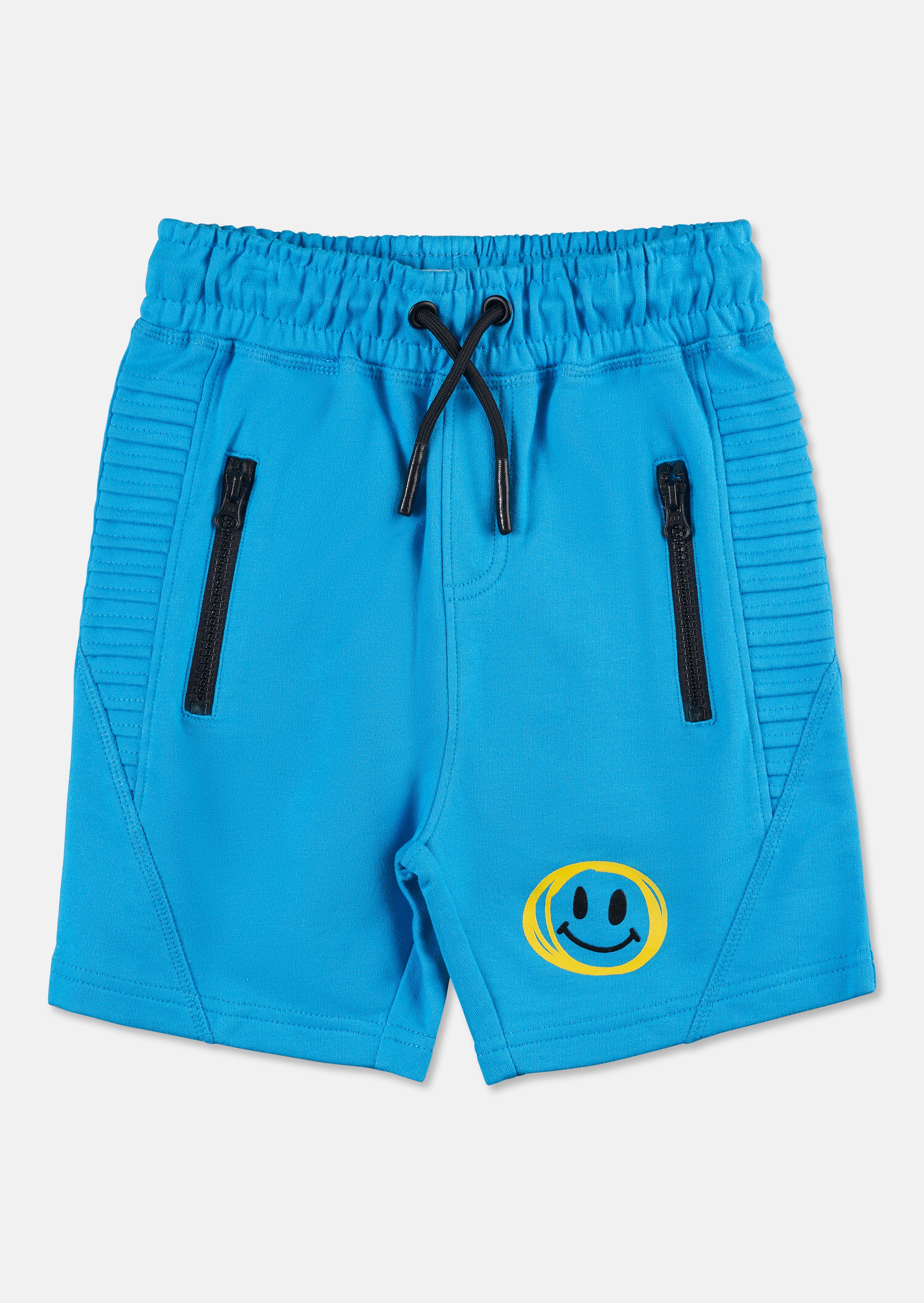 Boys Smiley Graffiti Cotton Blue Shorts