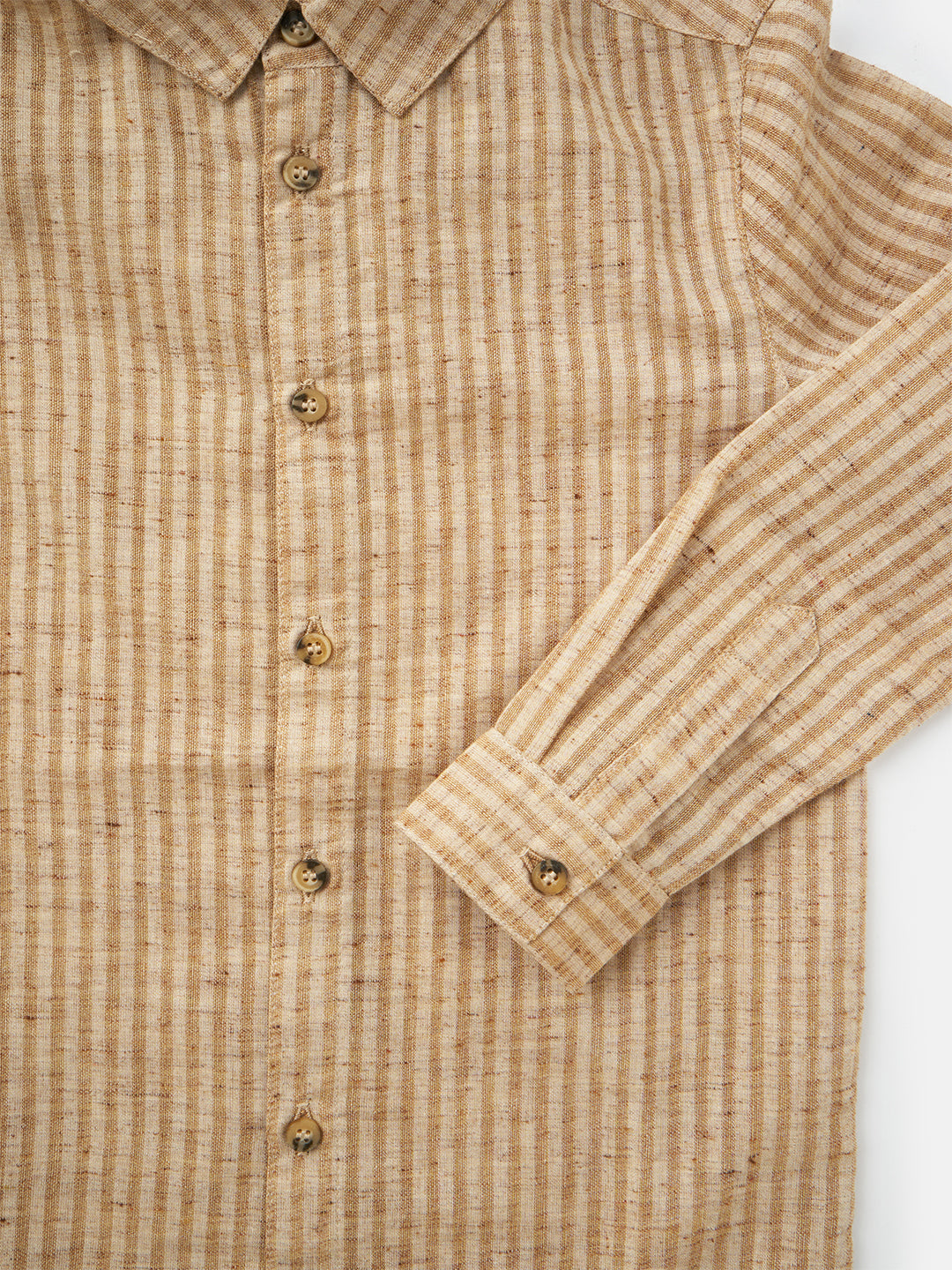 Boys Beige Vertical Striped Full Sleeves Cotton Shirt