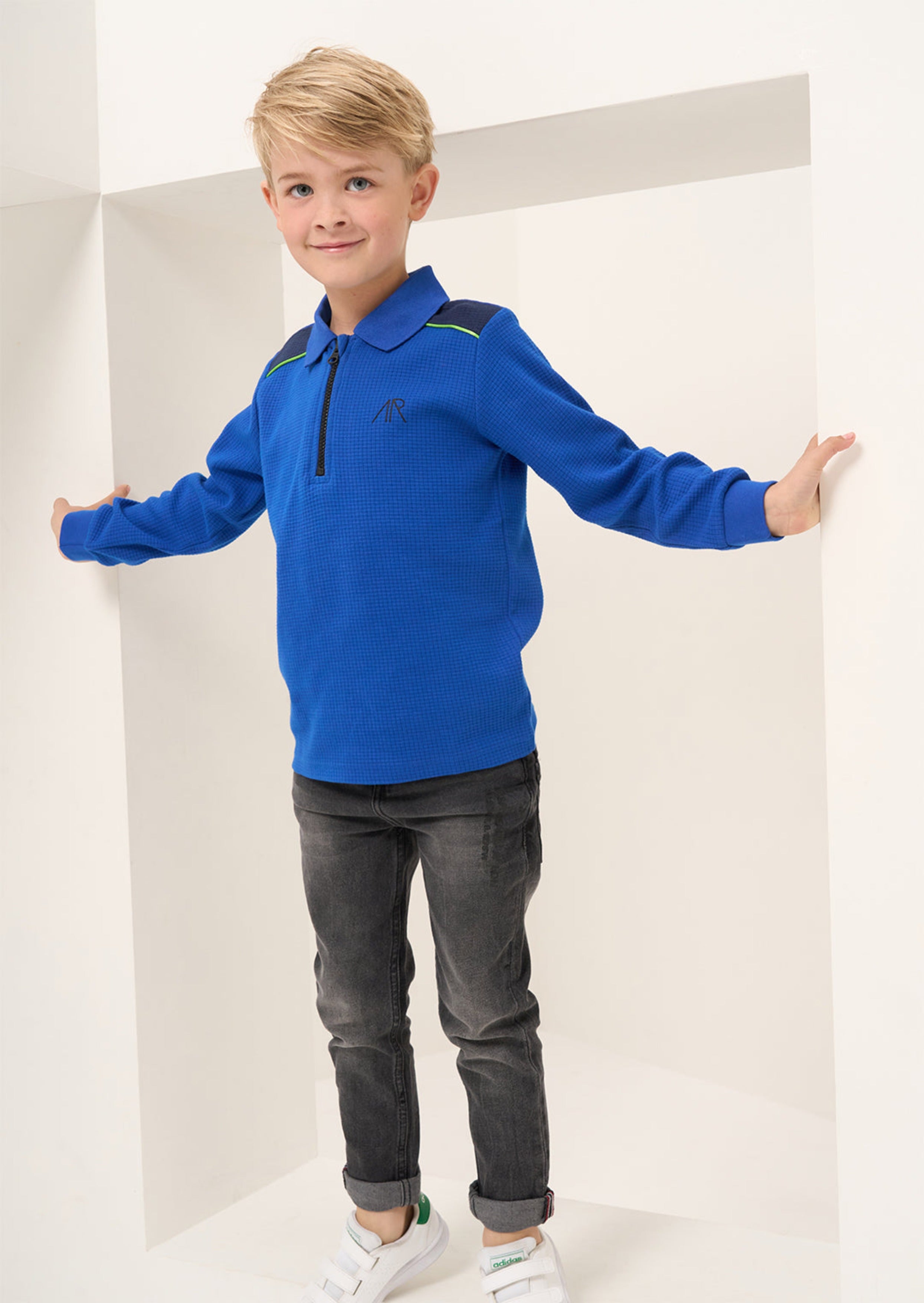 Boys Polo Collar Cotton Blue Full Sleeves Smart T-Shirt