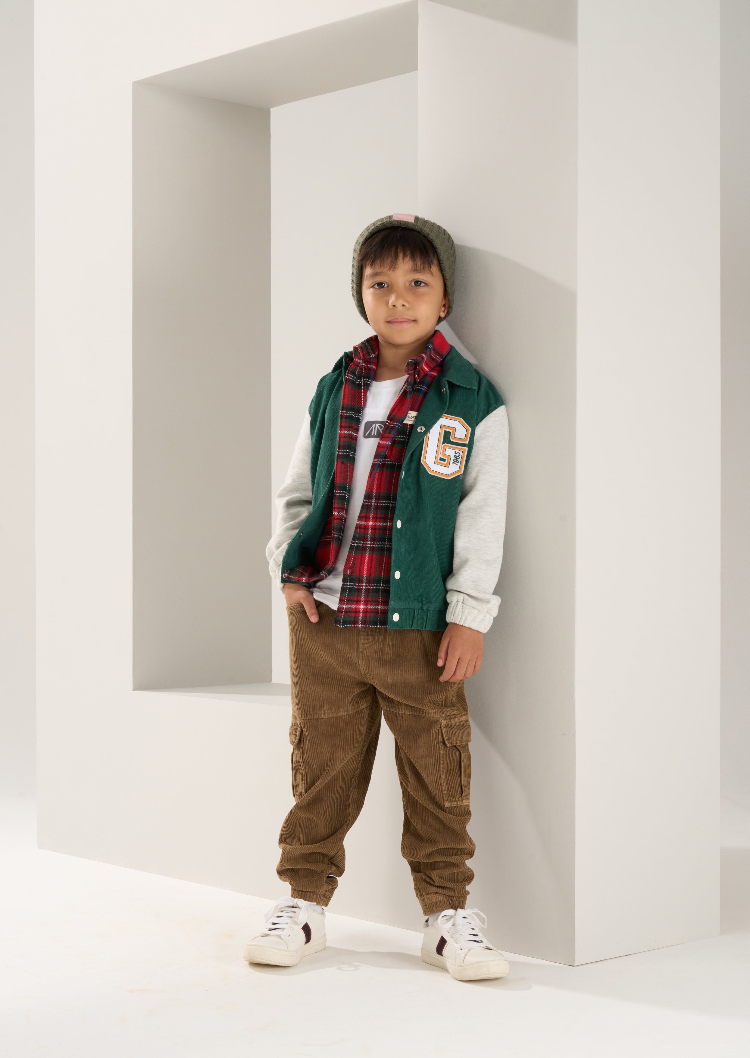 Boys Colour Blocked Green Varsity Jacket