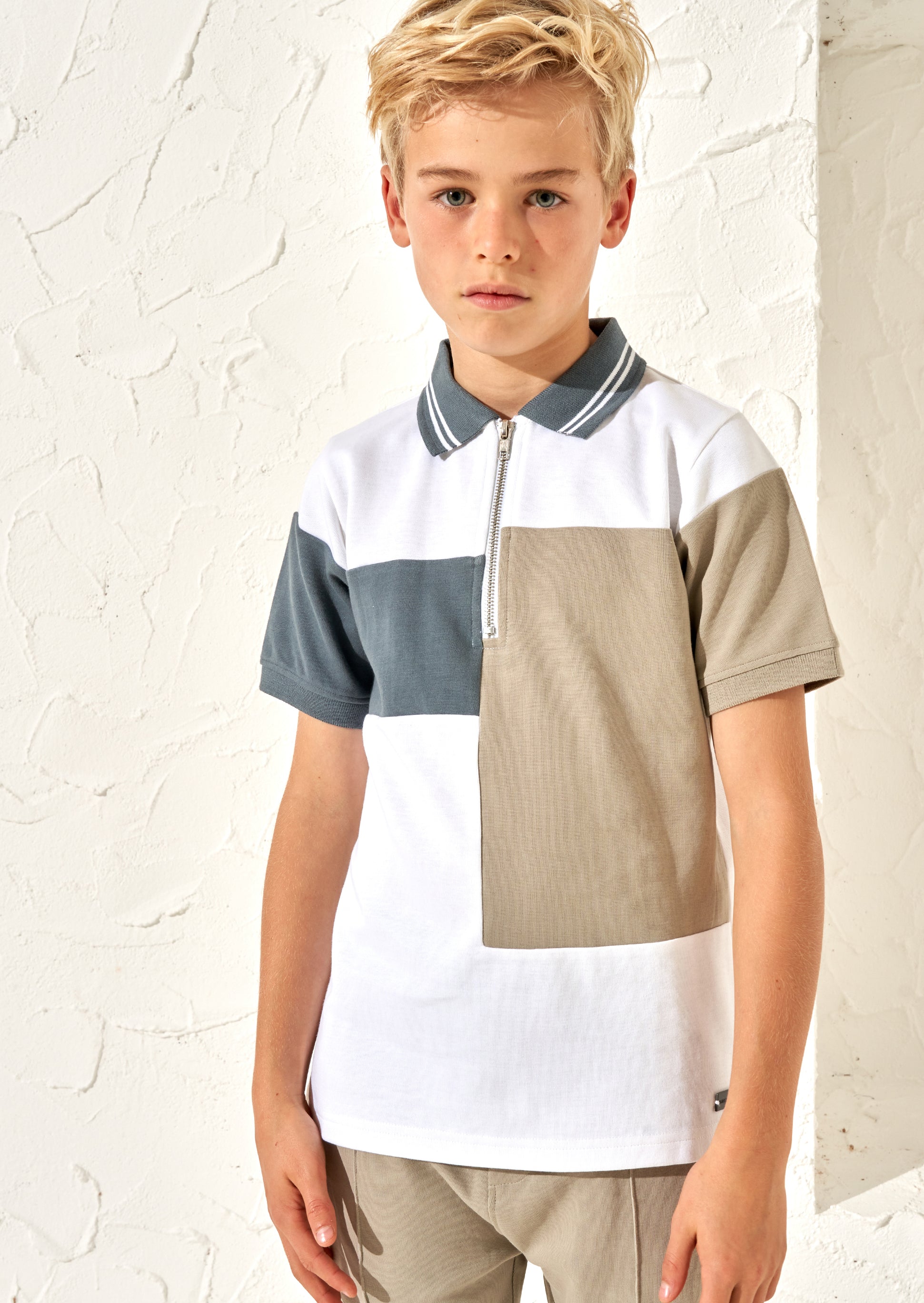 Kane White Textured Block Polo