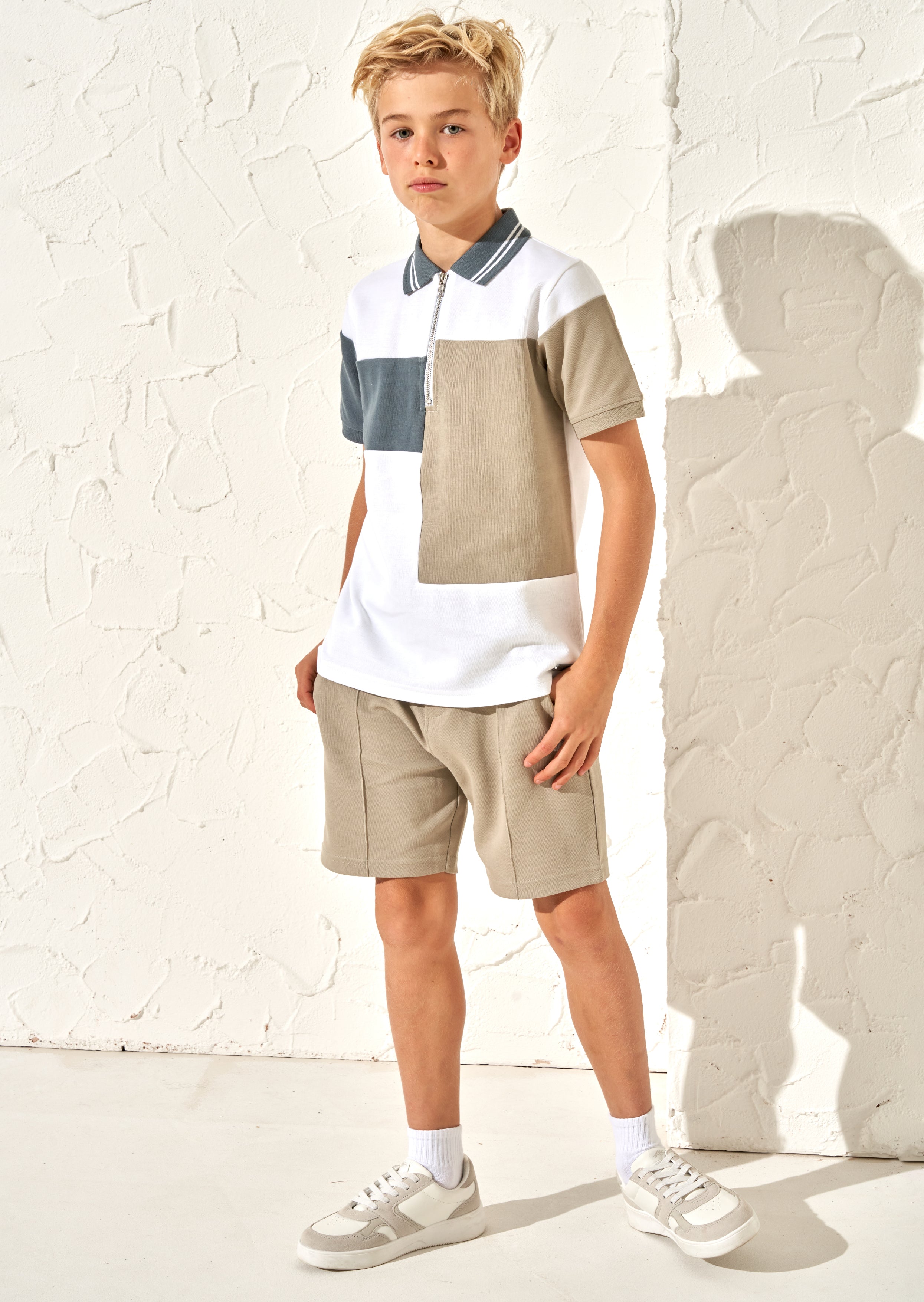 Kane White Textured Block Polo