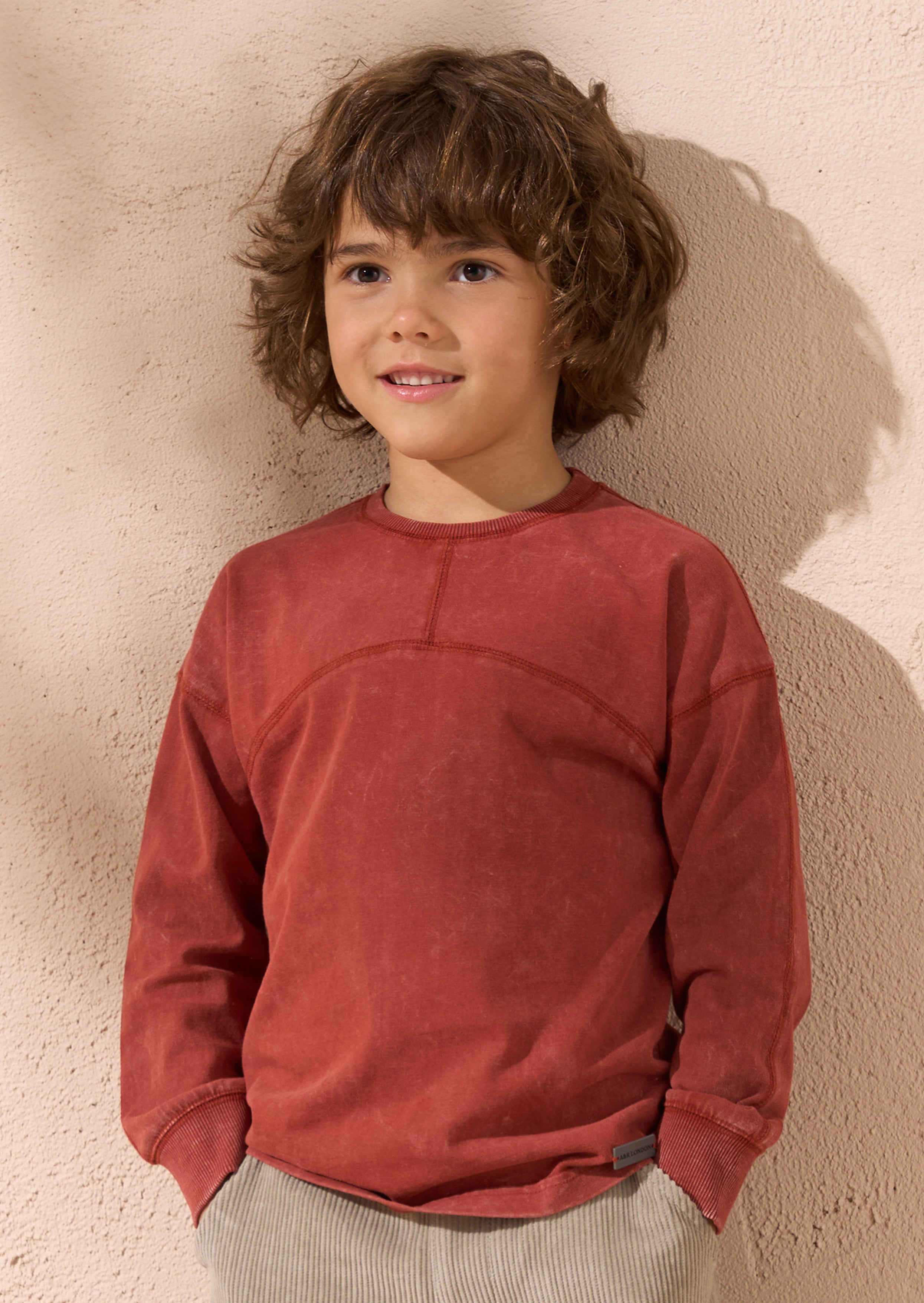 Evan Red Long Sleeve Washed Graphic Tee