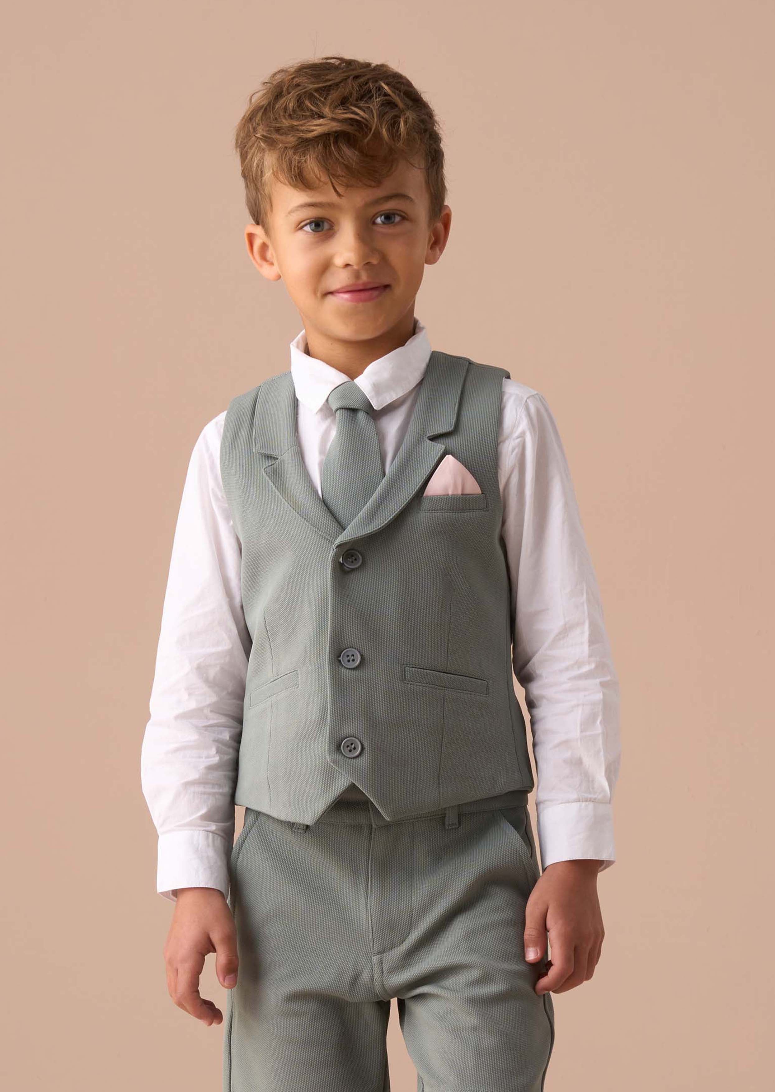 Boys Green Smart Textured Waistcoat Set