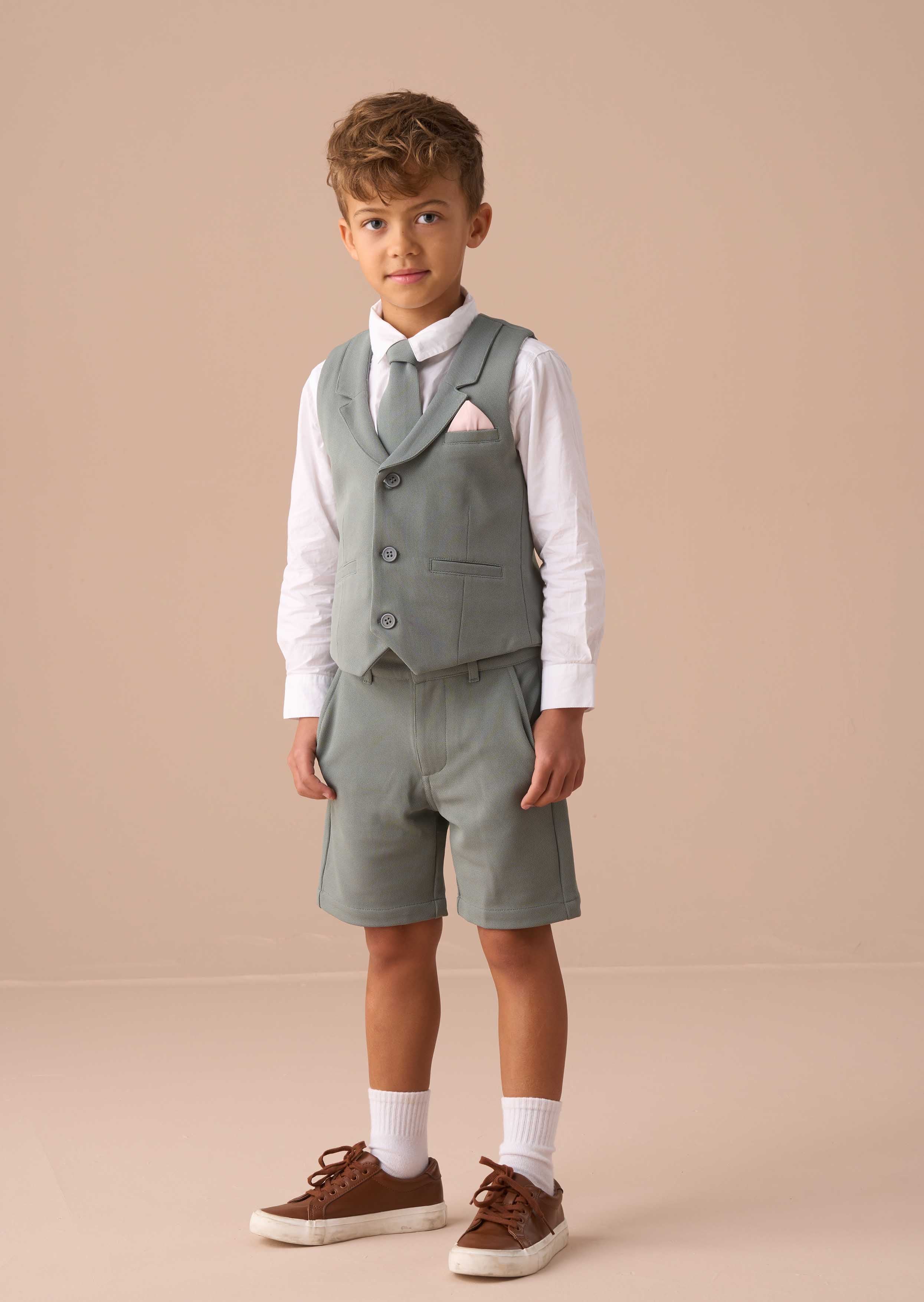 Buy Boys Green Smart Textured Waistcoat Set