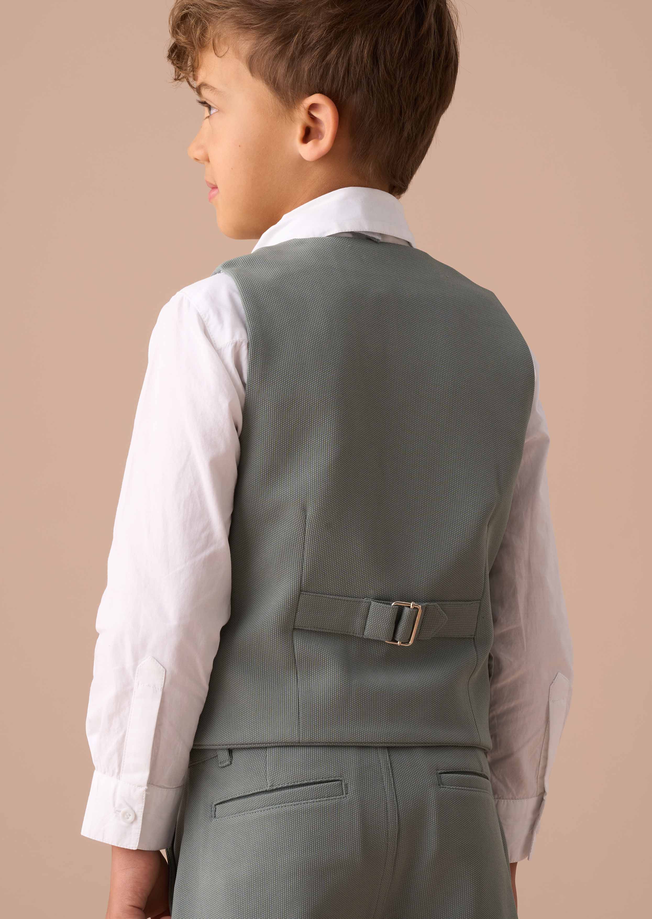 Online Boys Green Smart Textured Waistcoat Set