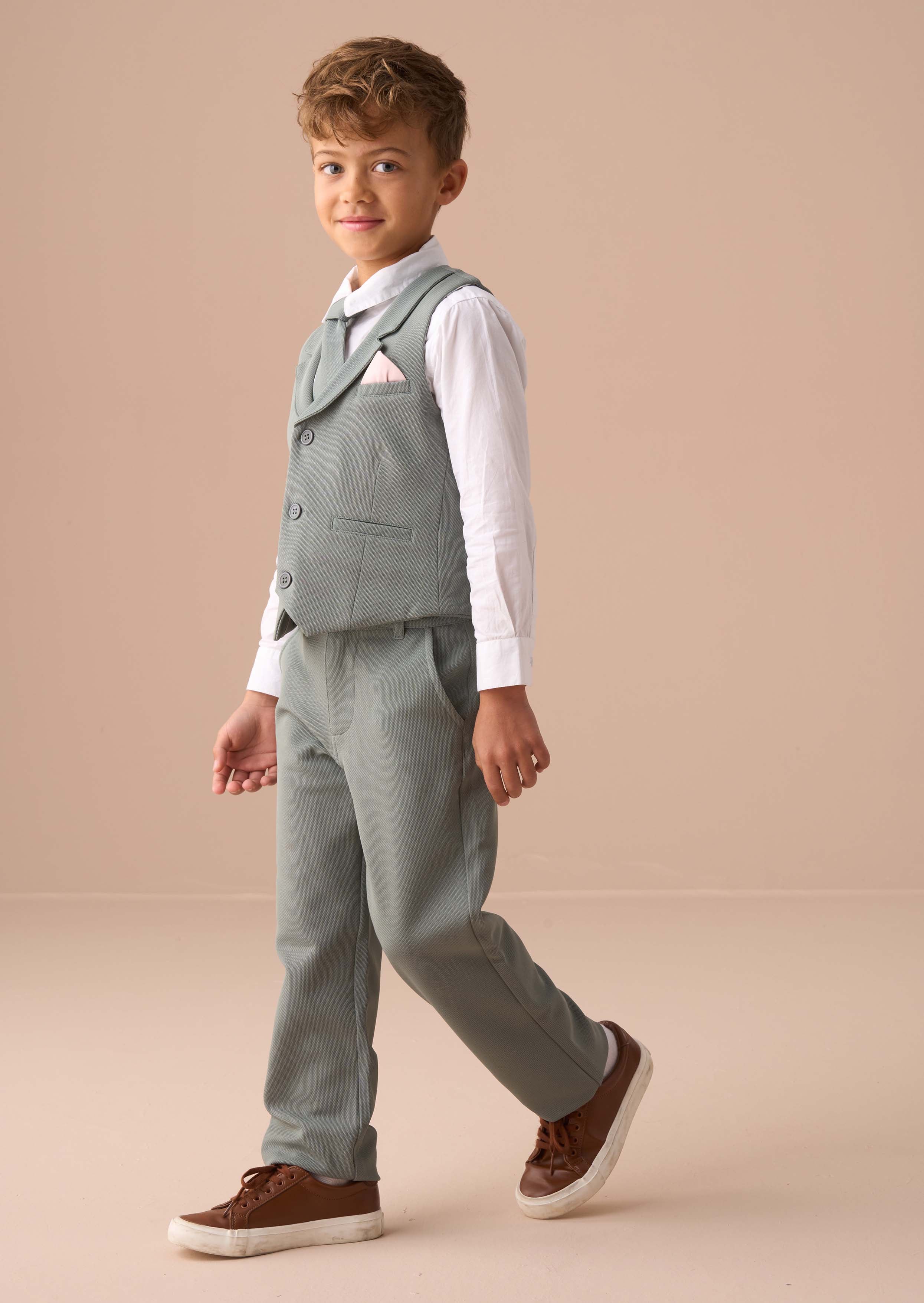 Online Boys Green Smart Textured Trouser