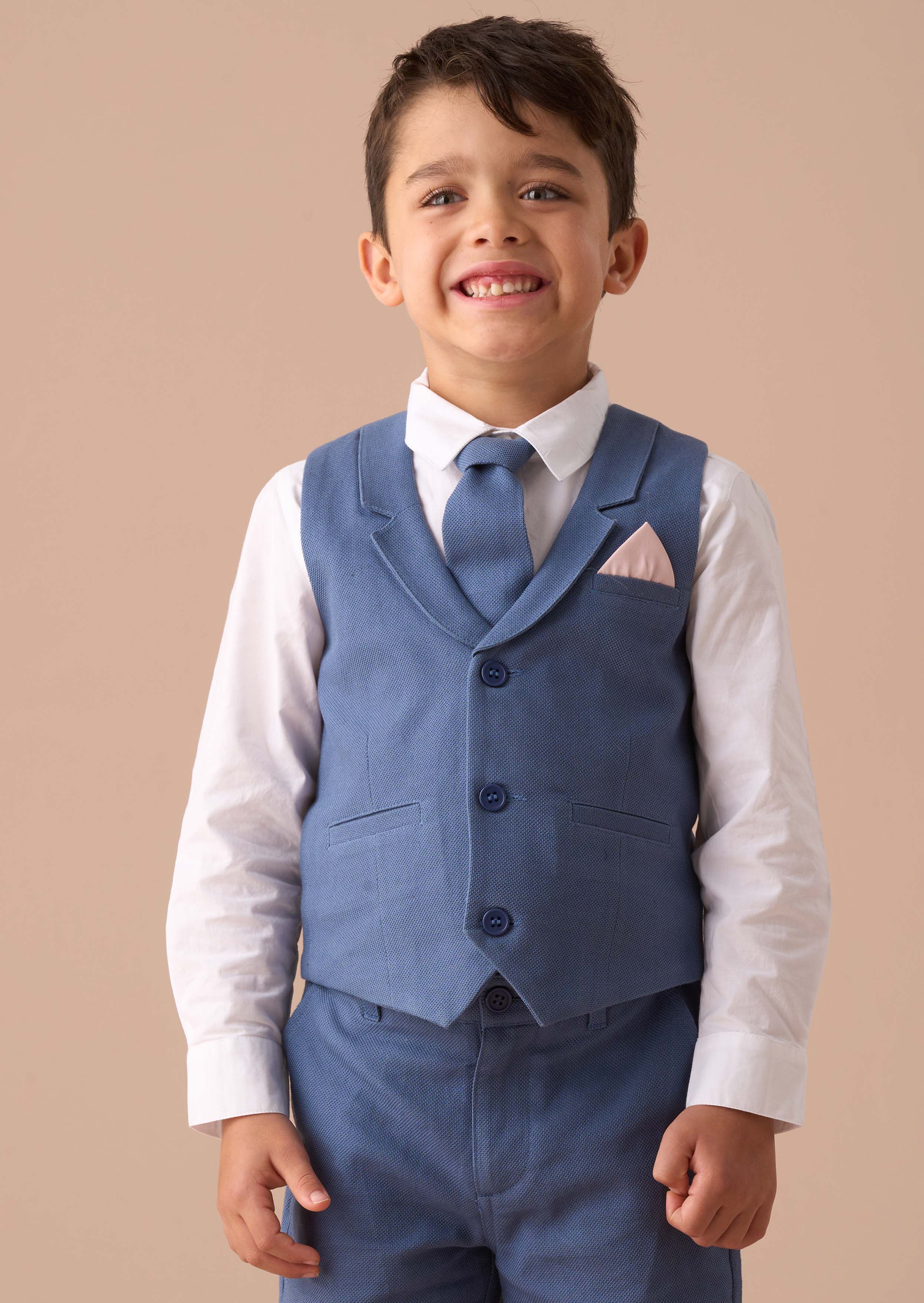 Boys Blue Smart Printed Waistcoat Set