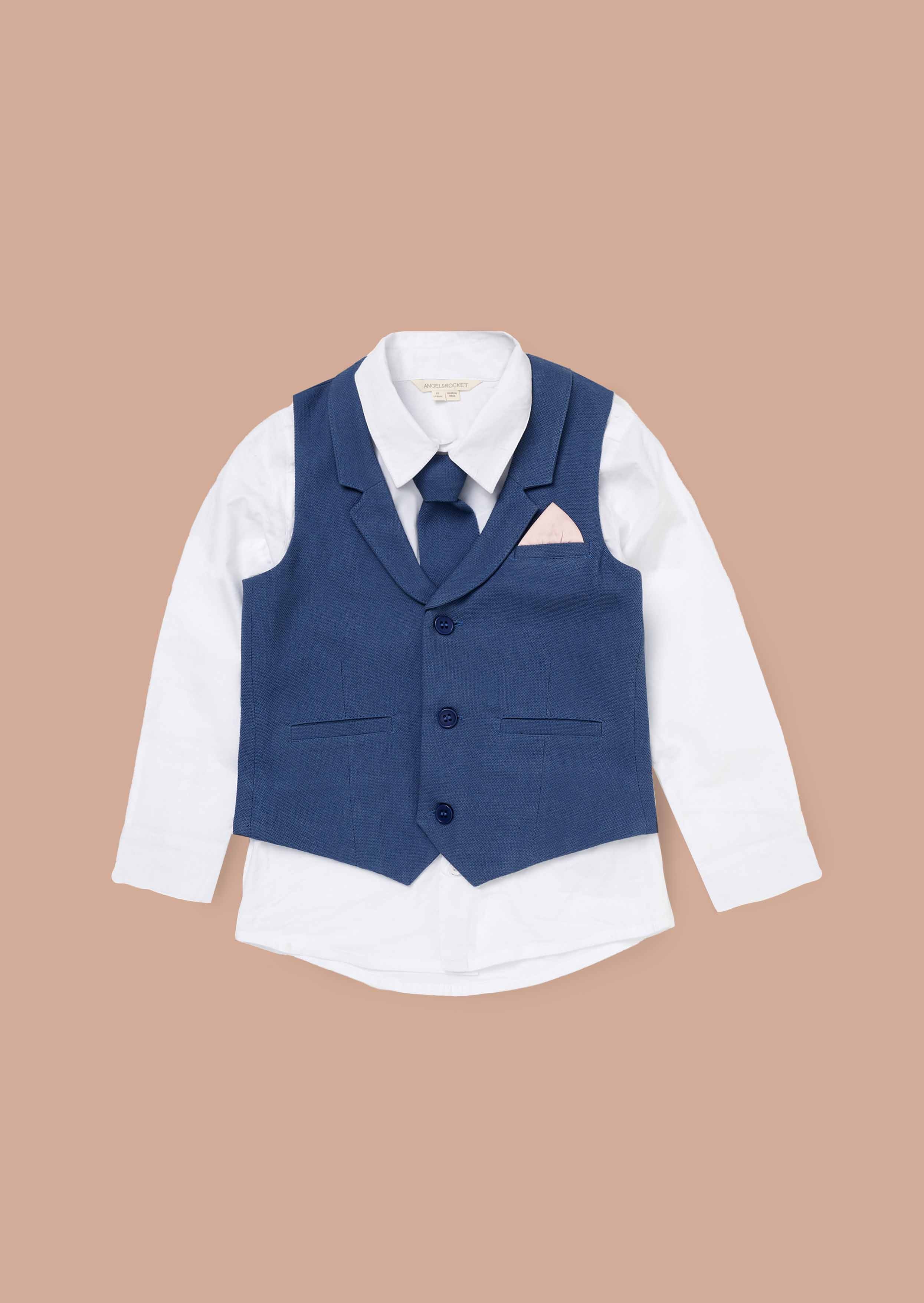 Online Boys Blue Smart Printed Waistcoat Set