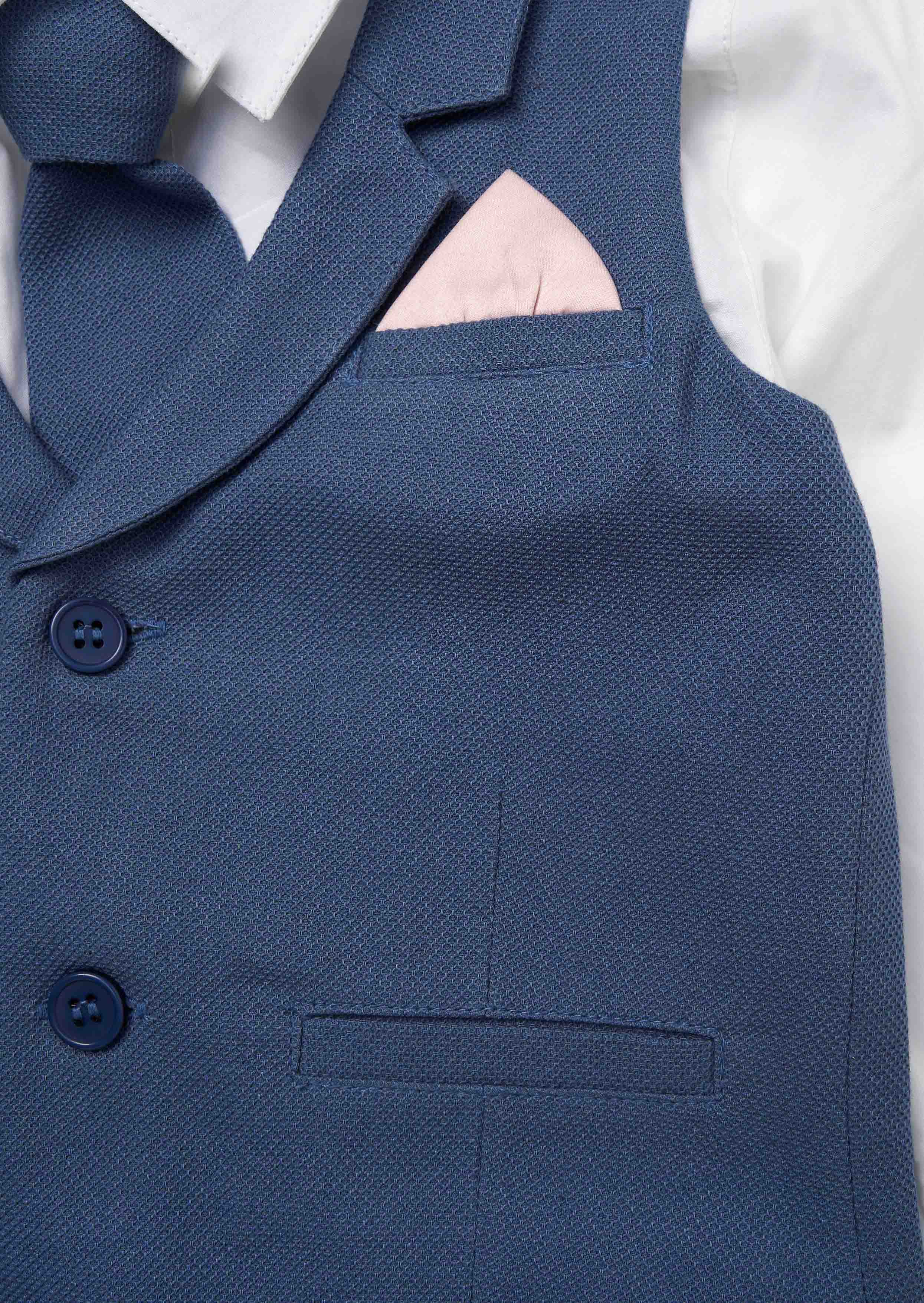 Cotton Boys Blue Smart Printed Waistcoat Set