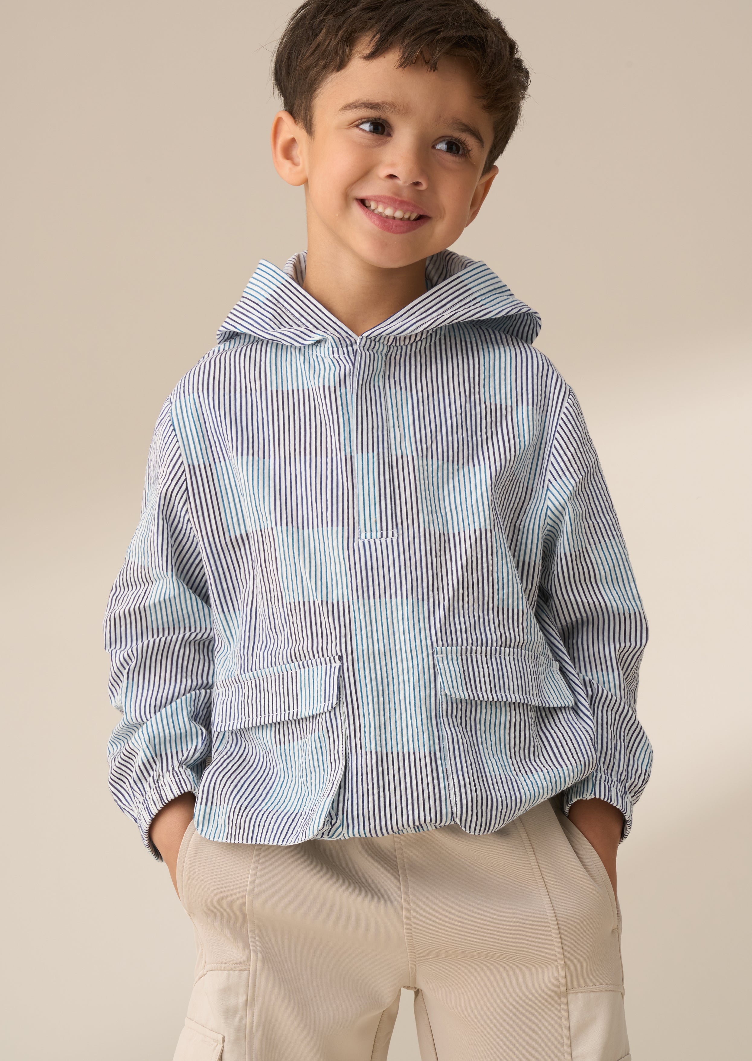 Boy Blue Stripe Hooded Shirt