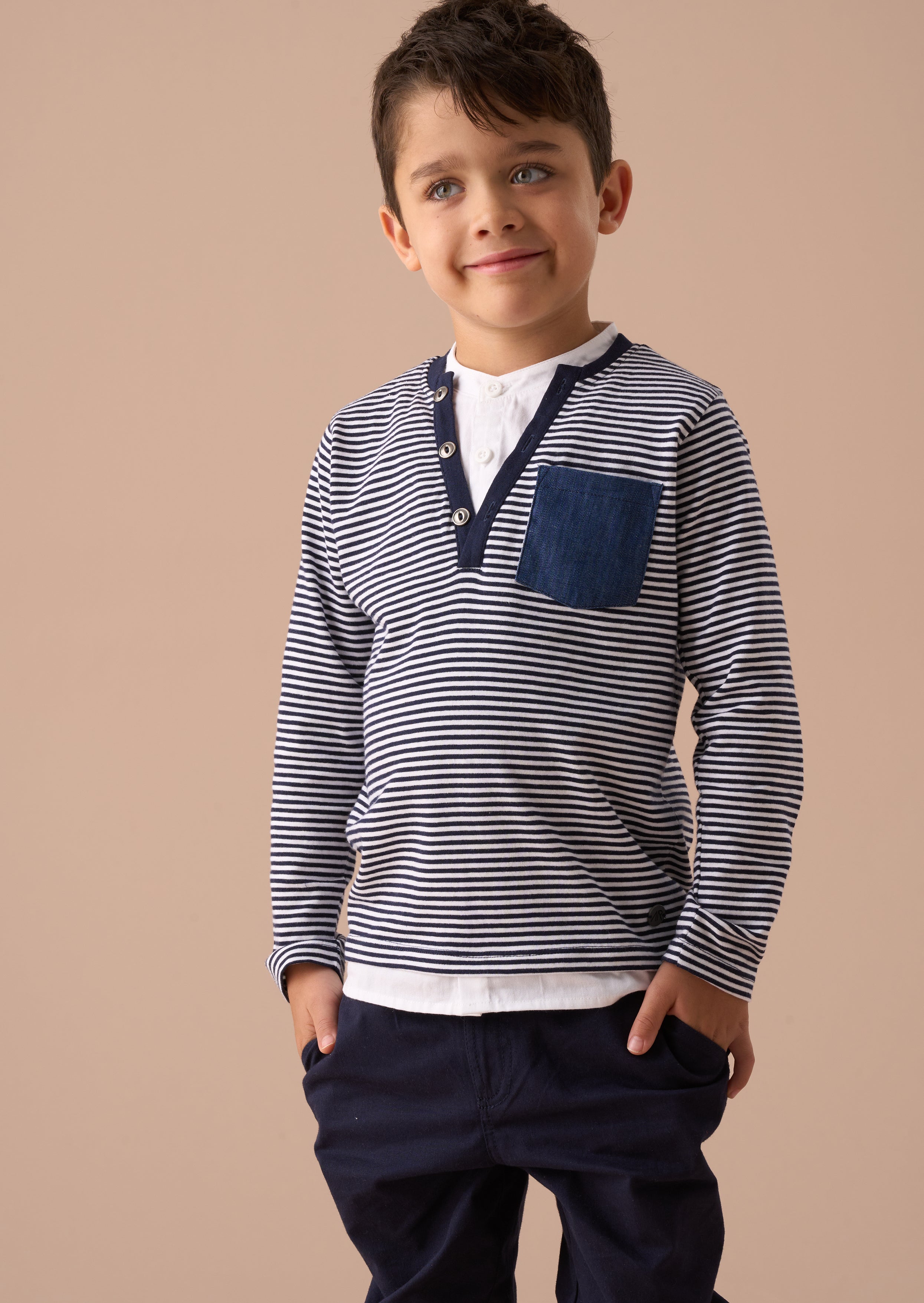 Boys Blue Smart Henley Mock Shirt