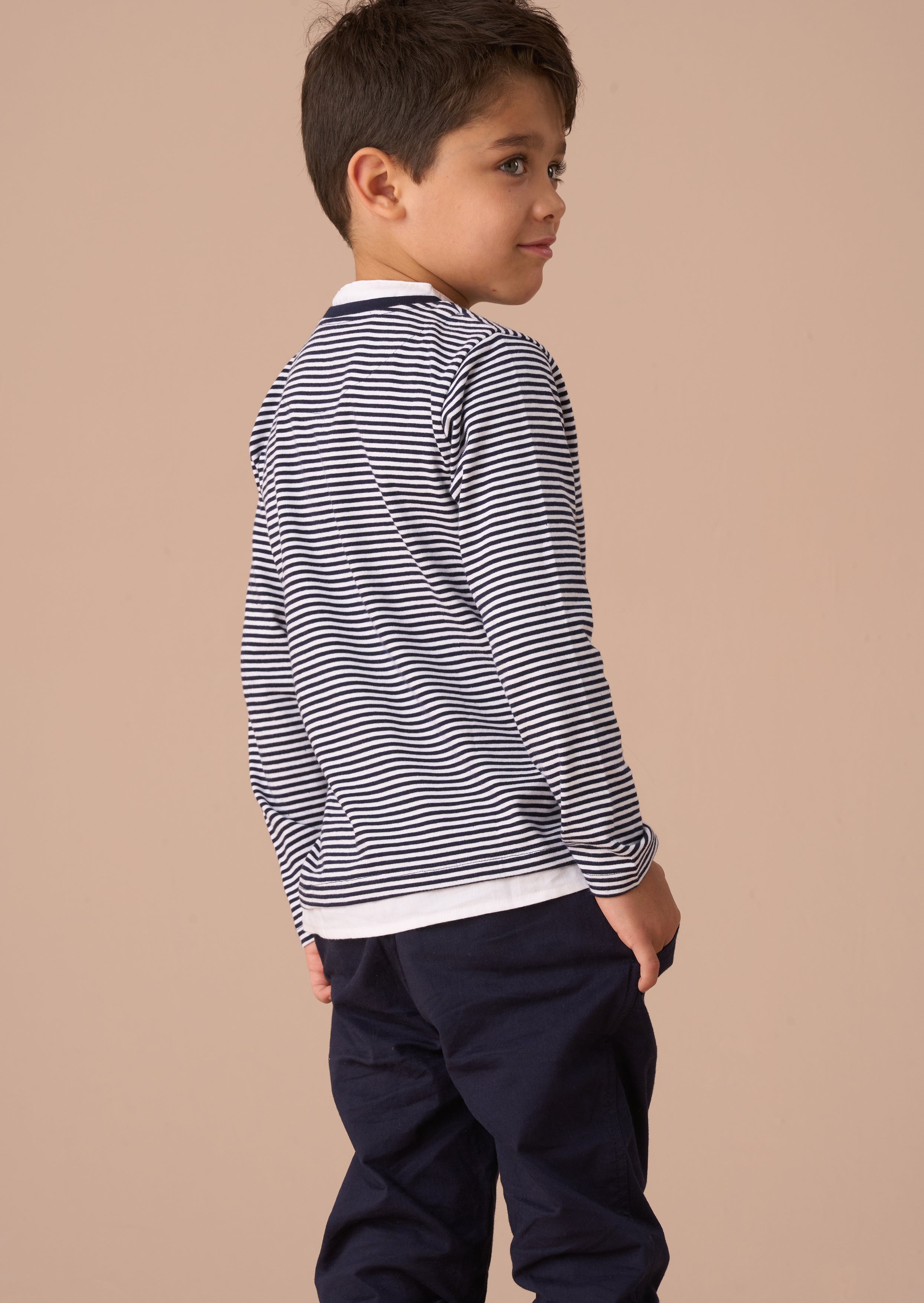 Long Sleeve Boys Blue Smart Henley Mock Shirt