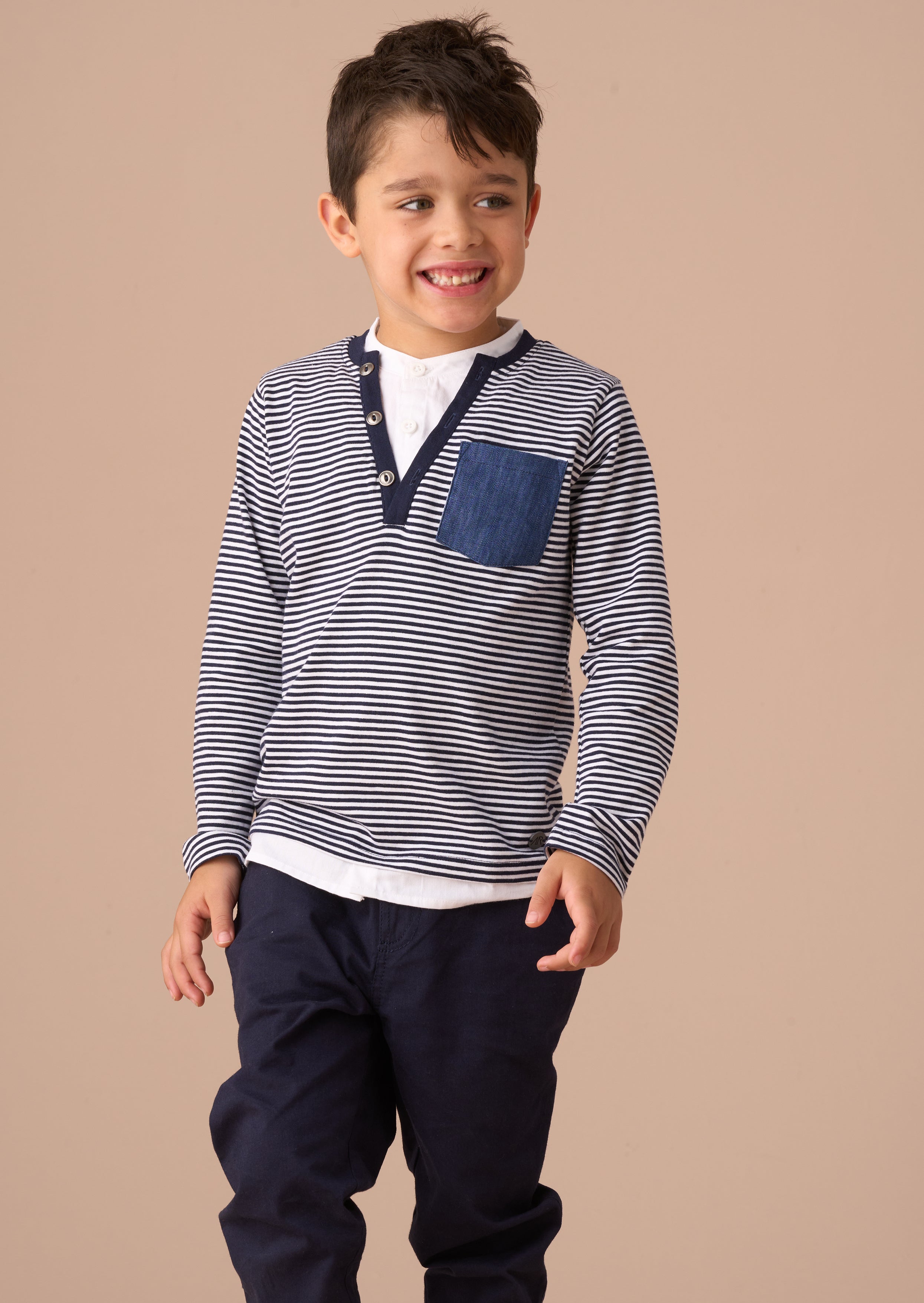 Online Boys Blue Smart Henley Mock Shirt