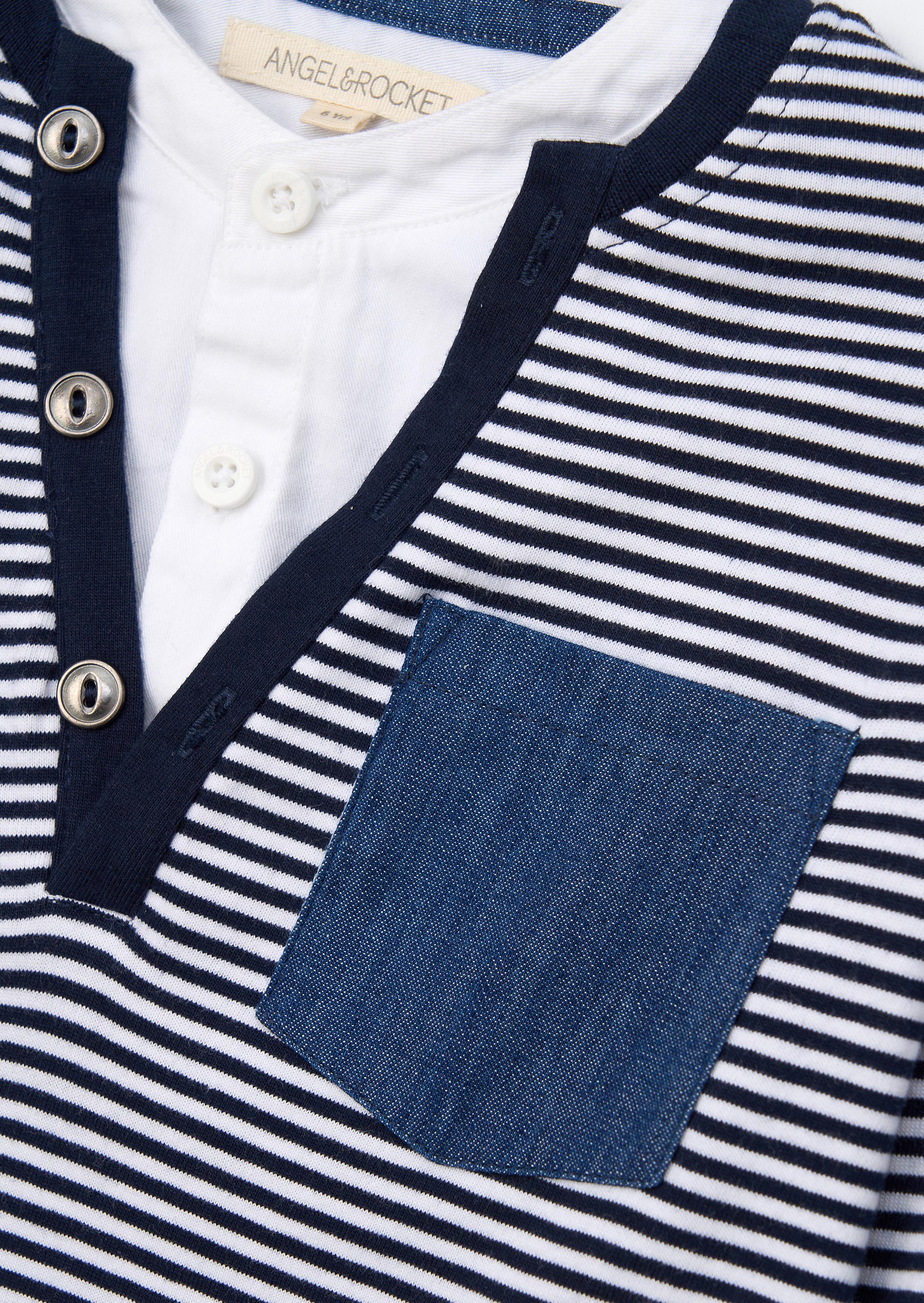 Striped Boys Blue Smart Henley Mock Shirt