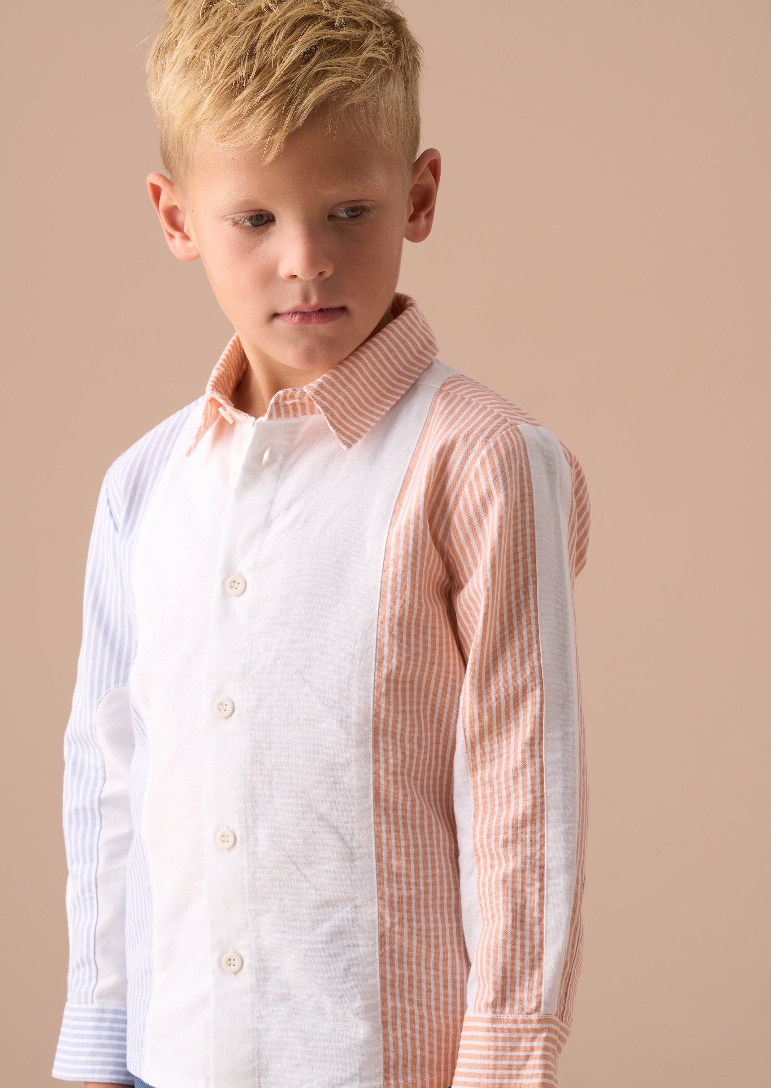 Cotton Orange Colour Block Smart Shirt