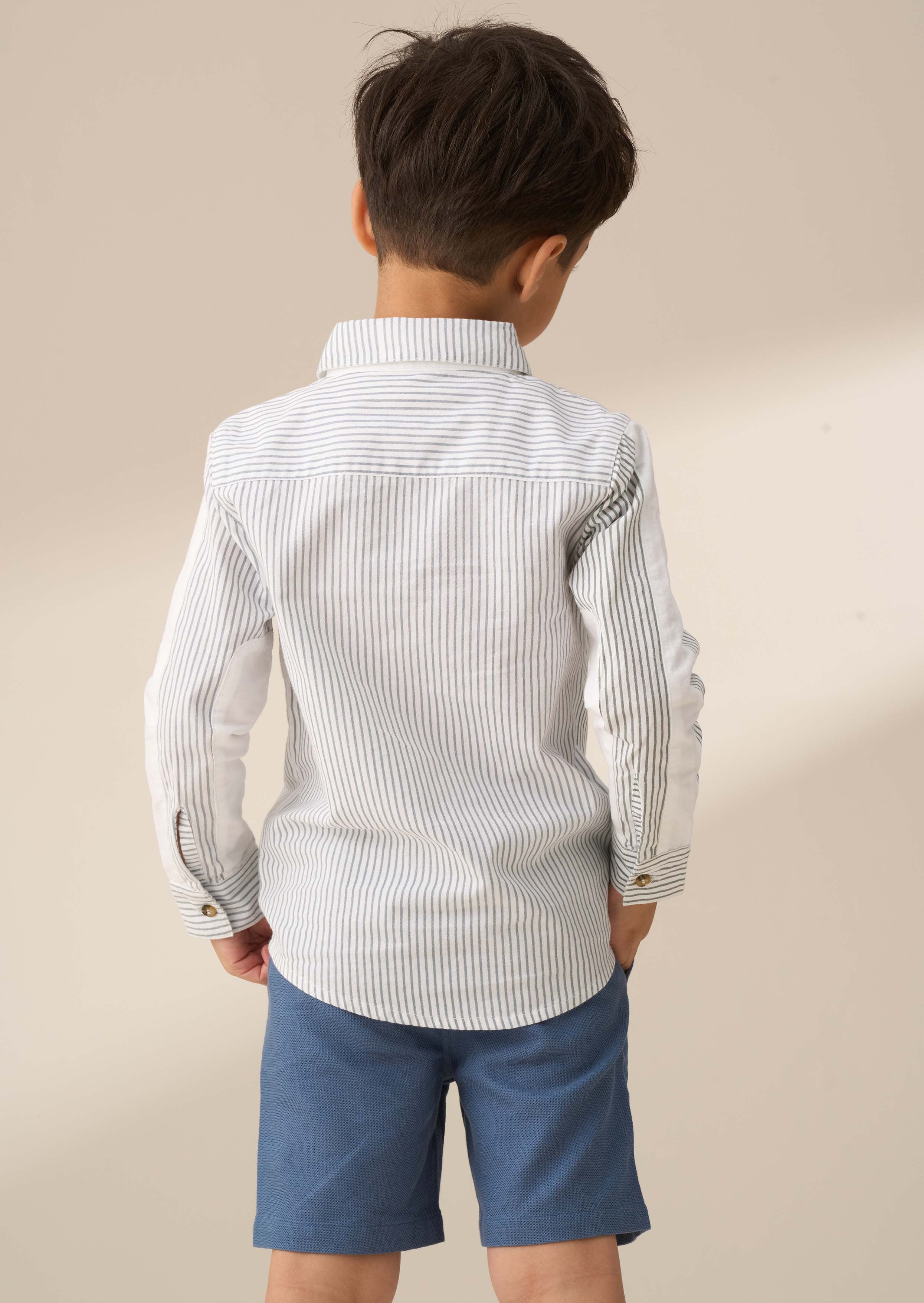 Cotton Blue Colour Block Smart Shirt