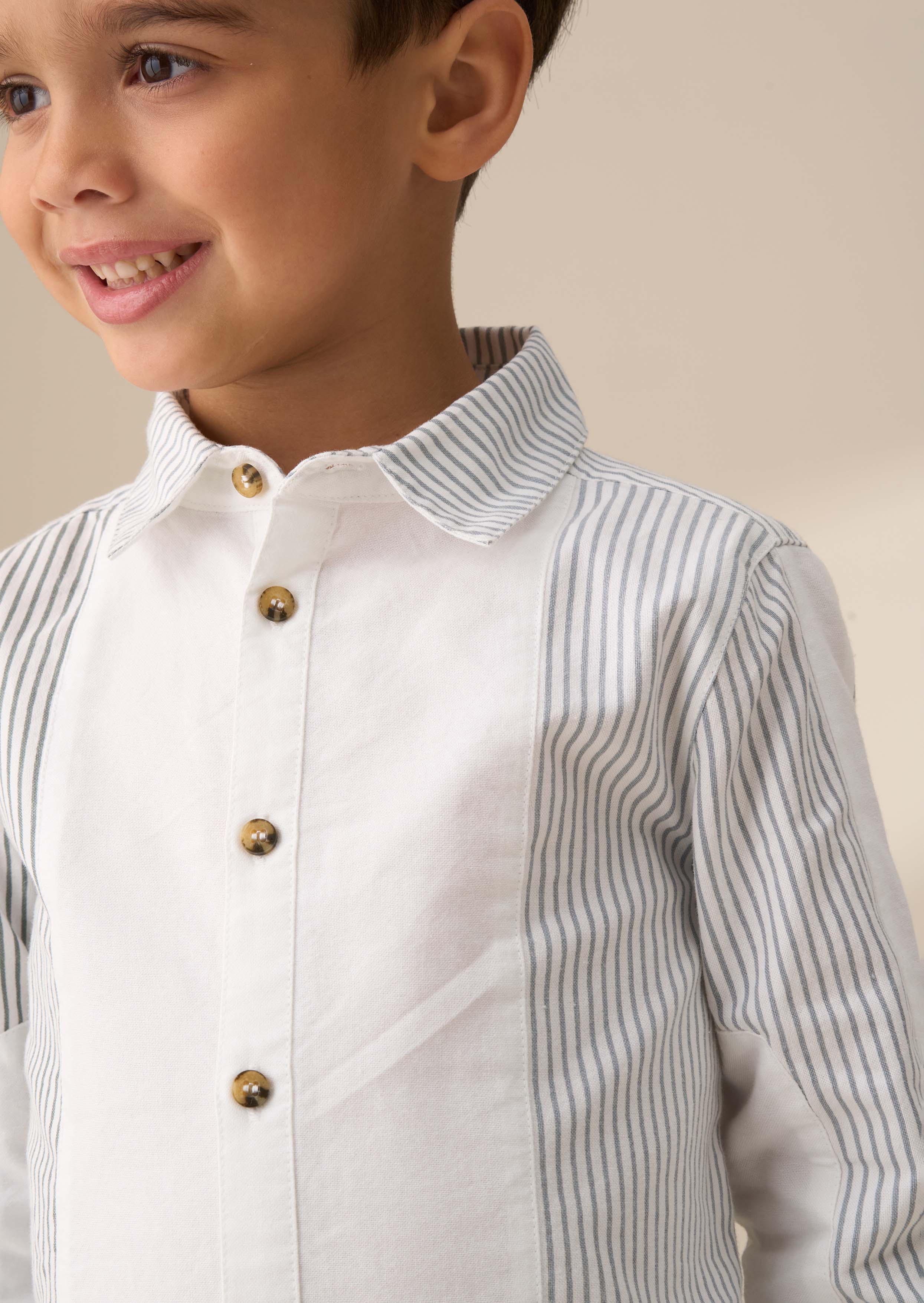 Full Sleeve Blue Colour Block Smart Shirt