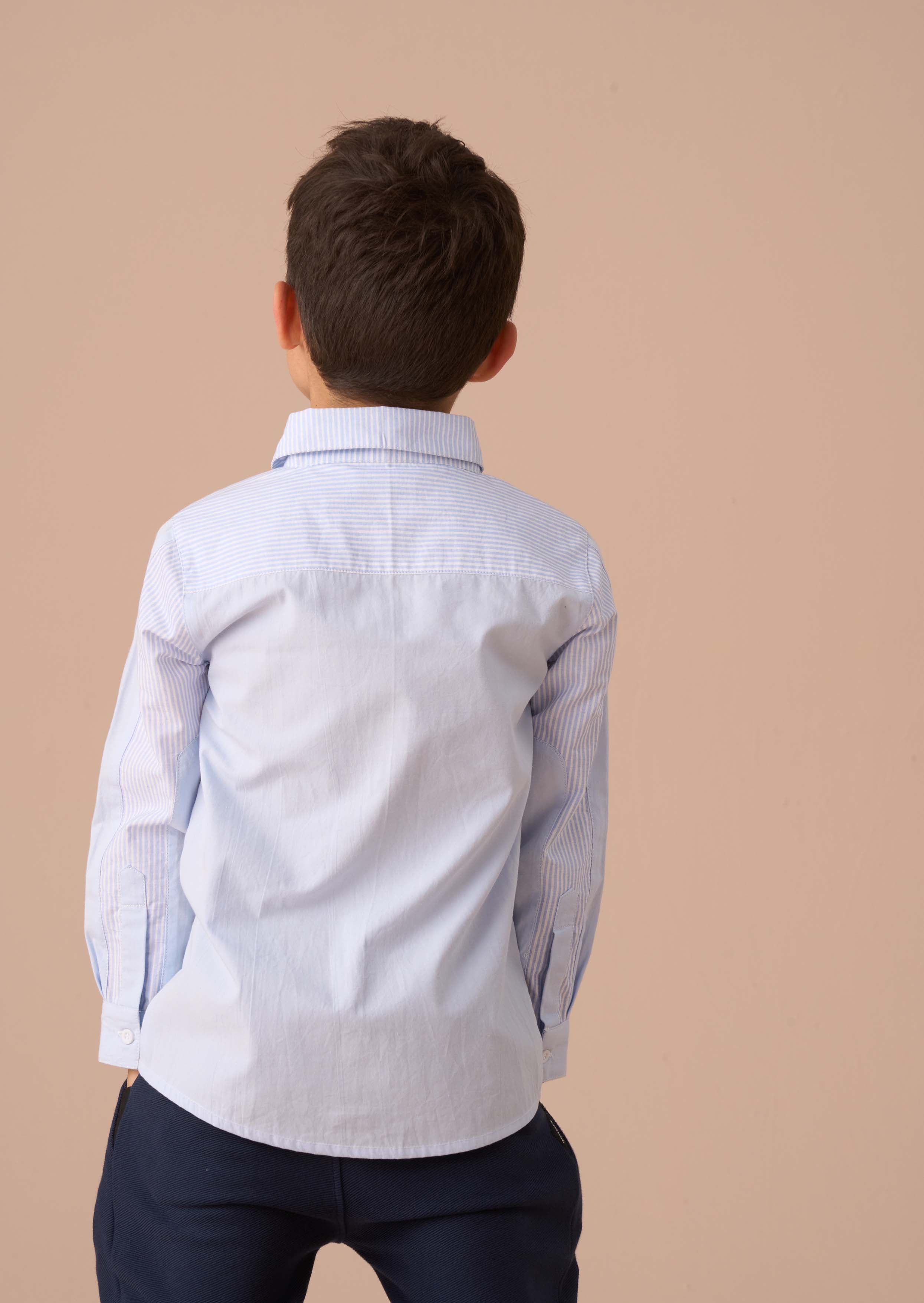 Cotton Blue Stripe Panel Smart Shirt