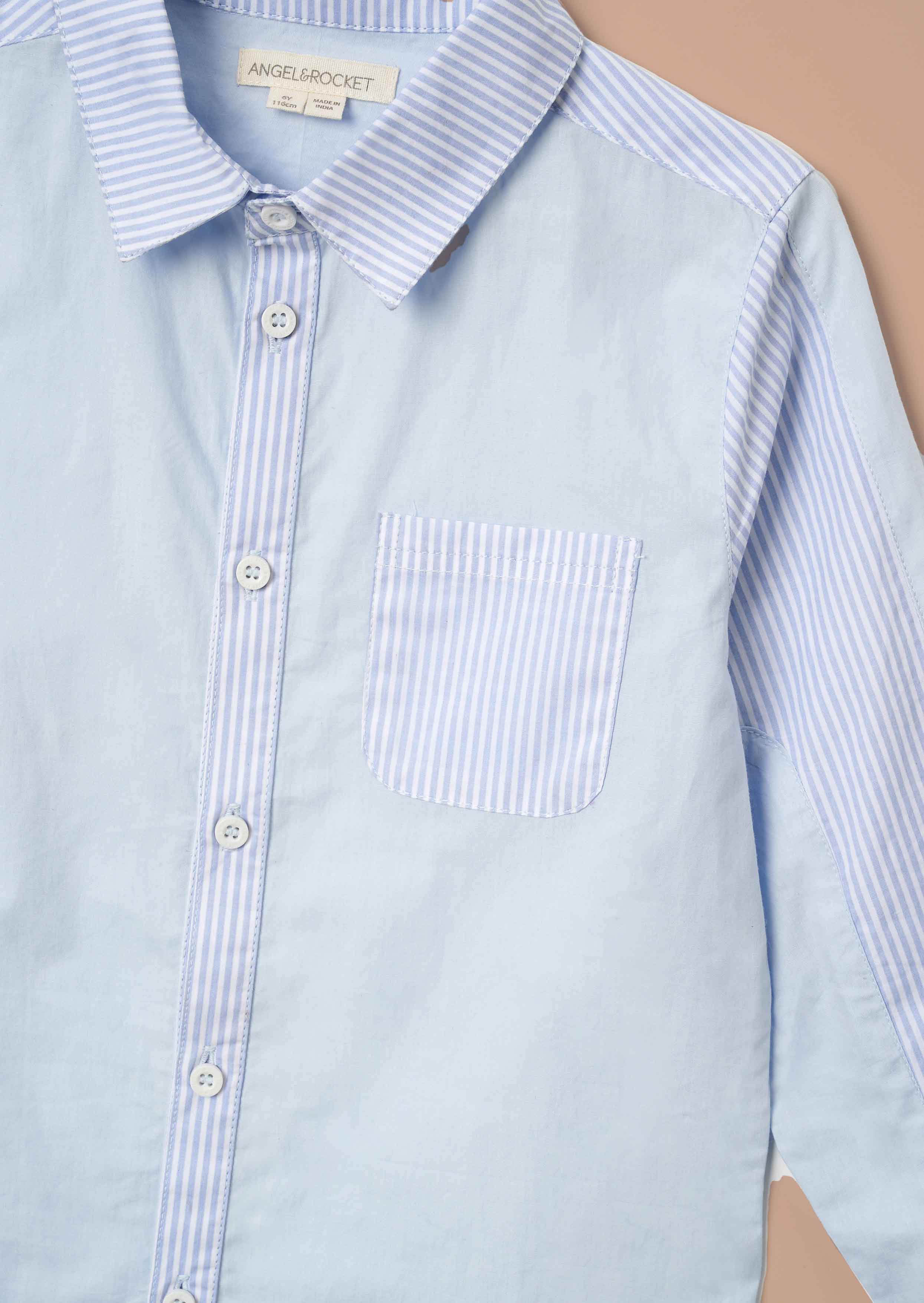 Full Sleeve Blue Stripe Panel Smart Shirt