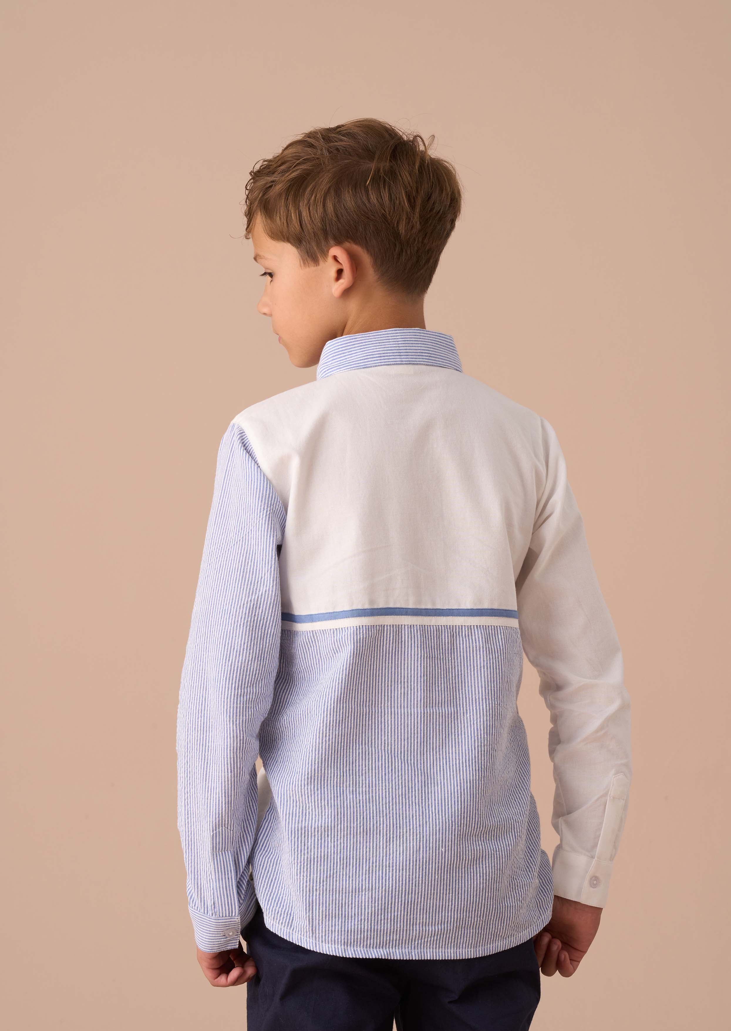 Online Boy Blue Textured Stripe Block Shirt