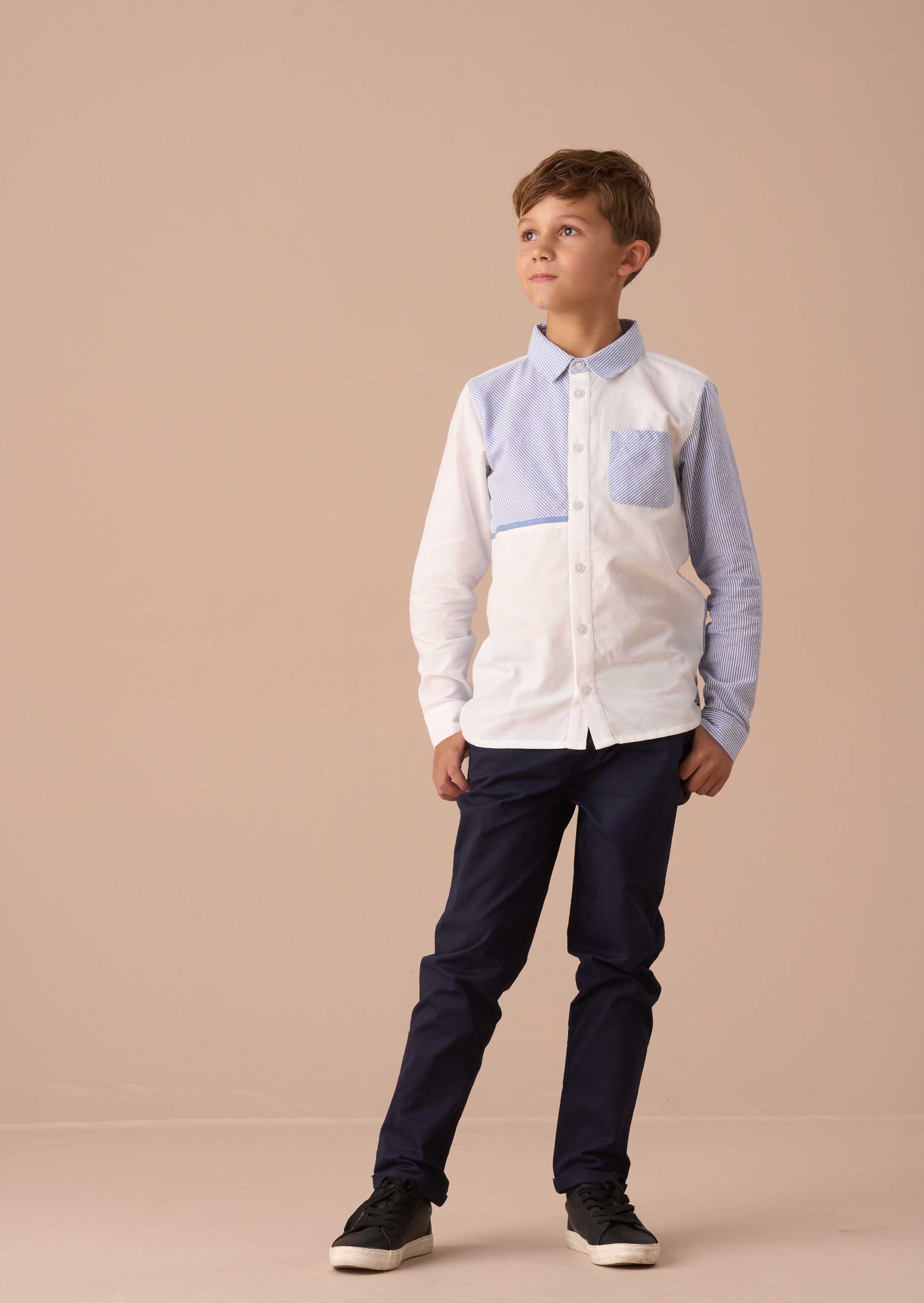 Cotton Blue Textured Stripe Block Shirt