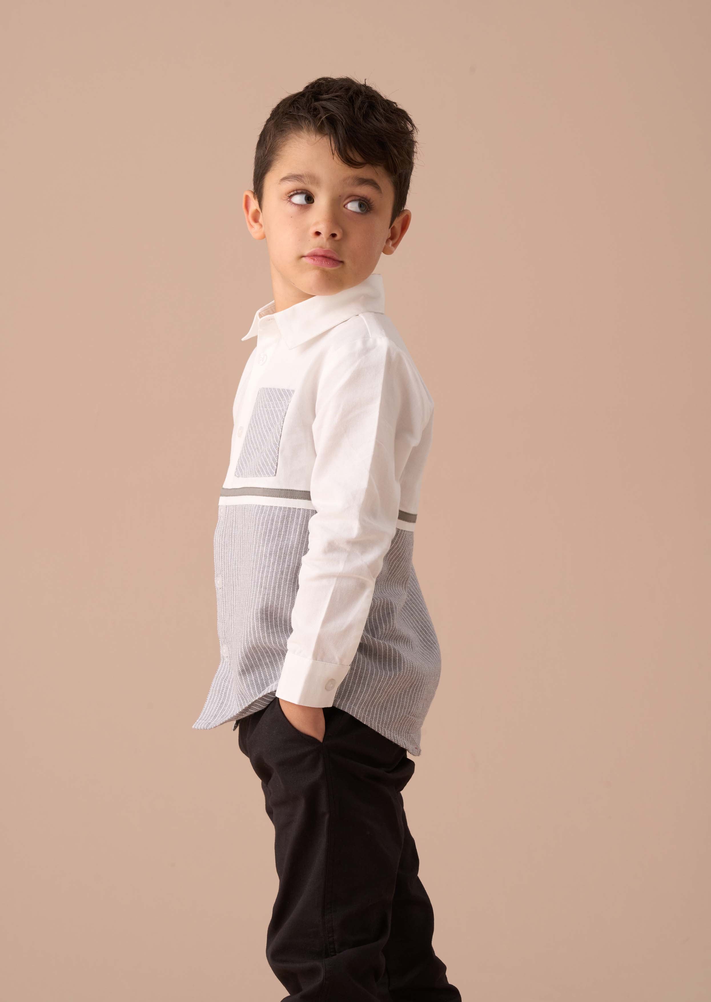 Cotton Grey Textured Stripe Block Shirt