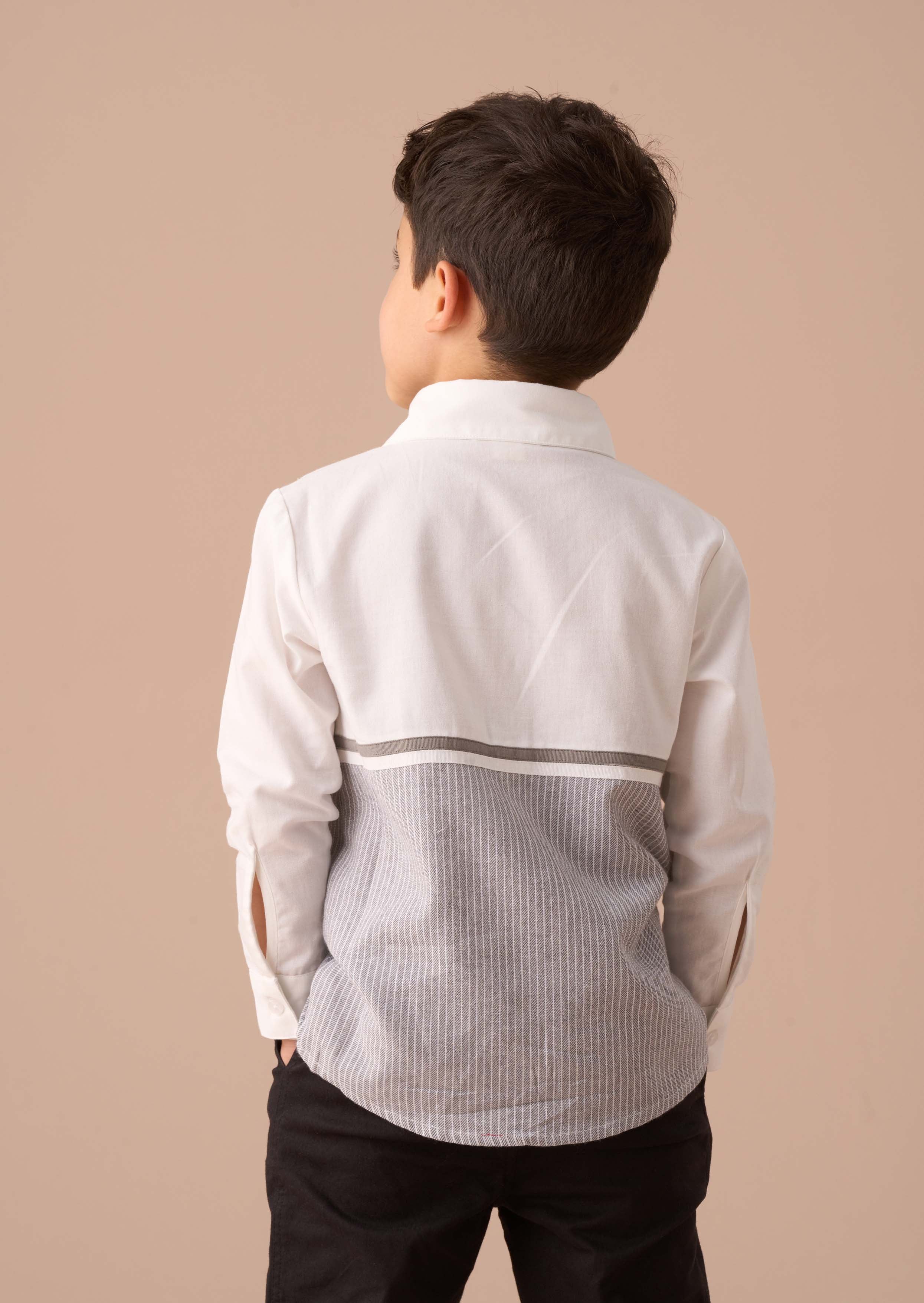 Long Sleeve Grey Textured Stripe Block Shirt