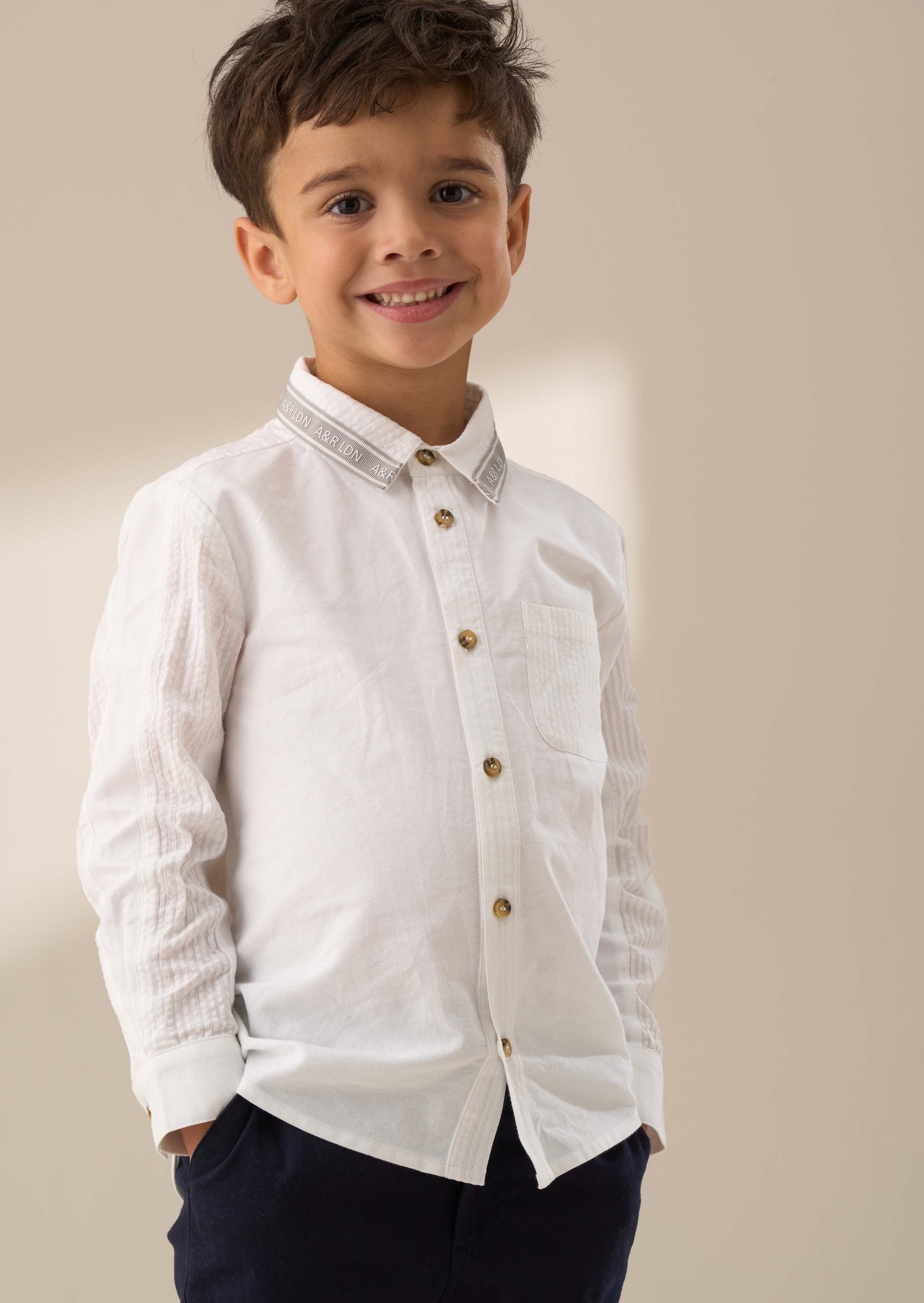Boy White Textured Block Shirt