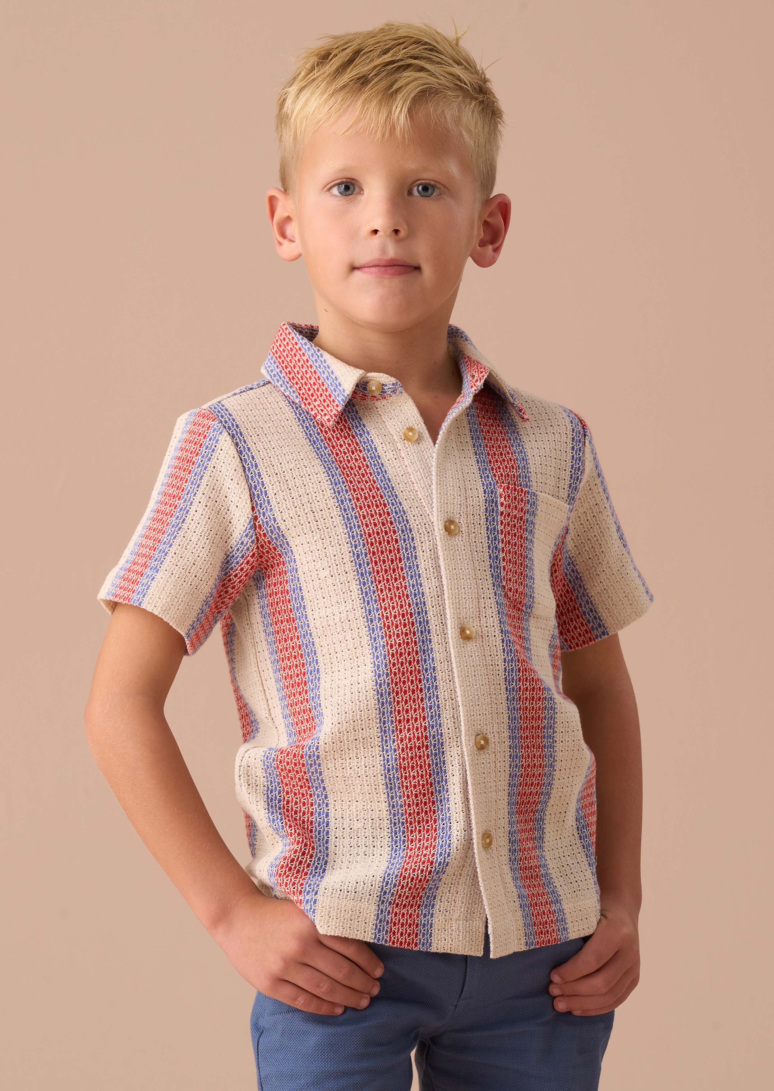 Boys Stone Stripe Knitted Shirt
