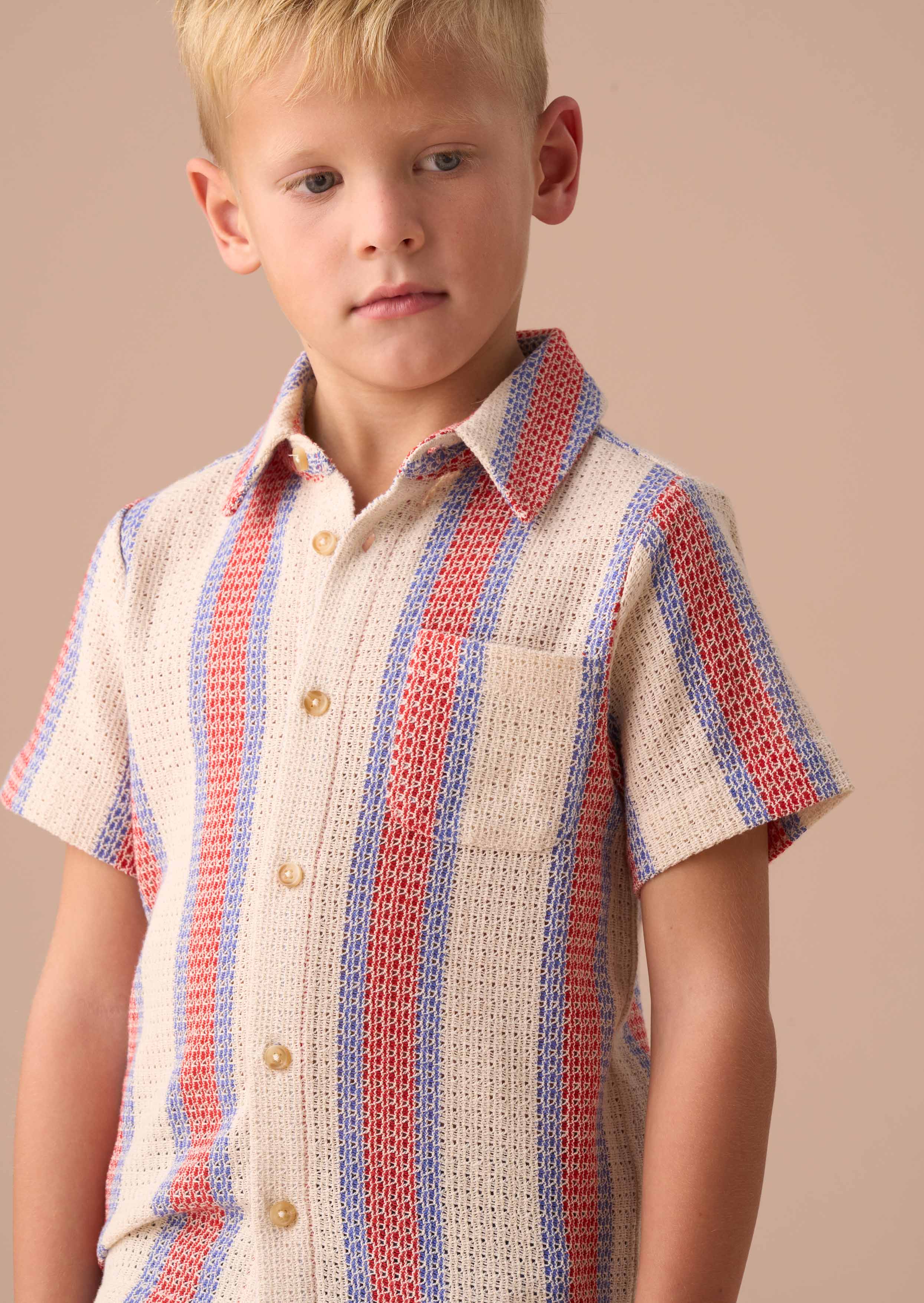 Half Sleeve Boys Stone Stripe Knitted Shirt