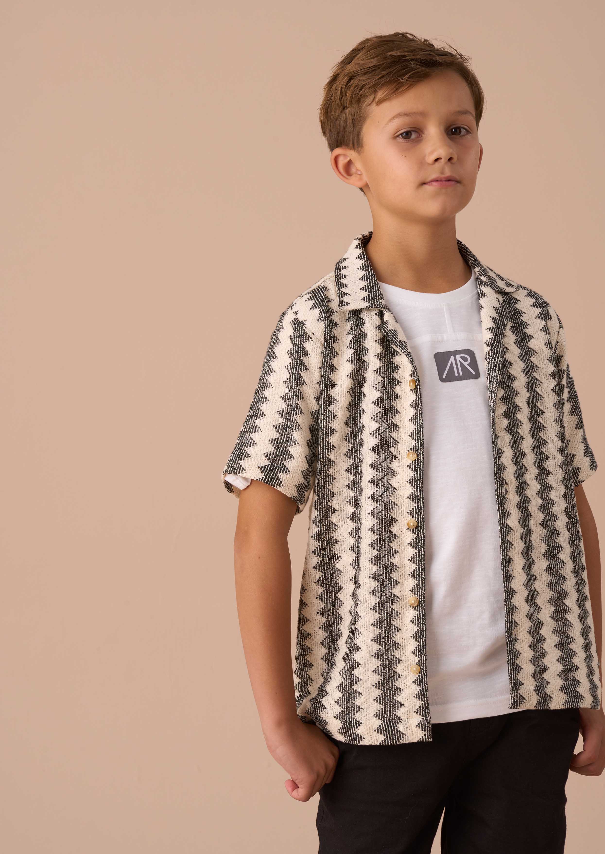 Cotton Boys Black Stripe Knitted Shirt