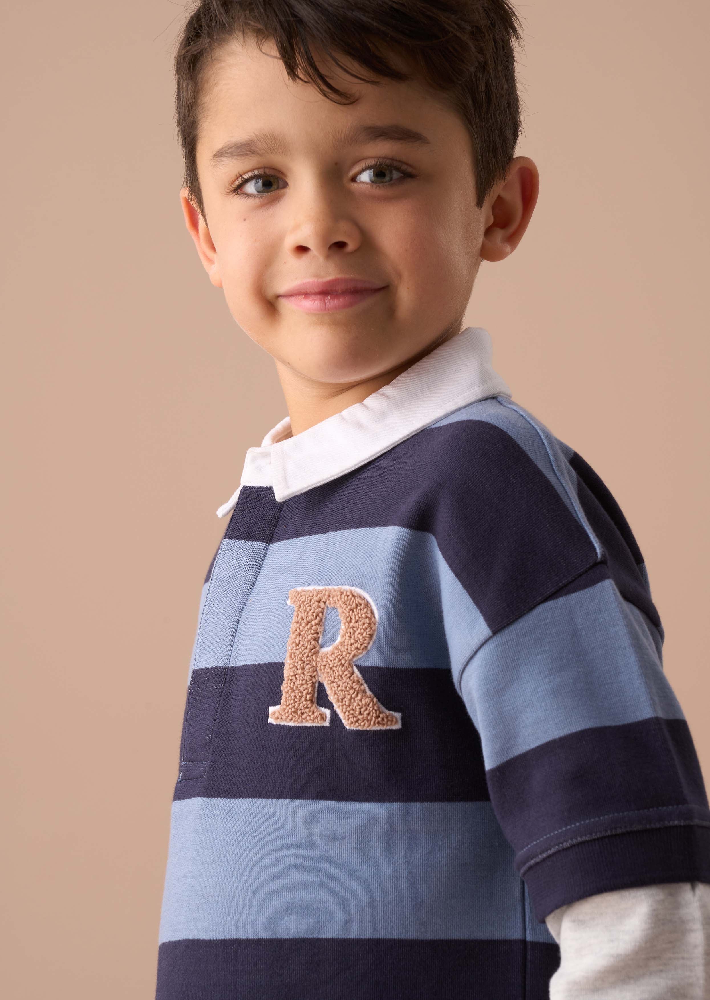 Cotton Boy Blue Printed Stripe T Shirt