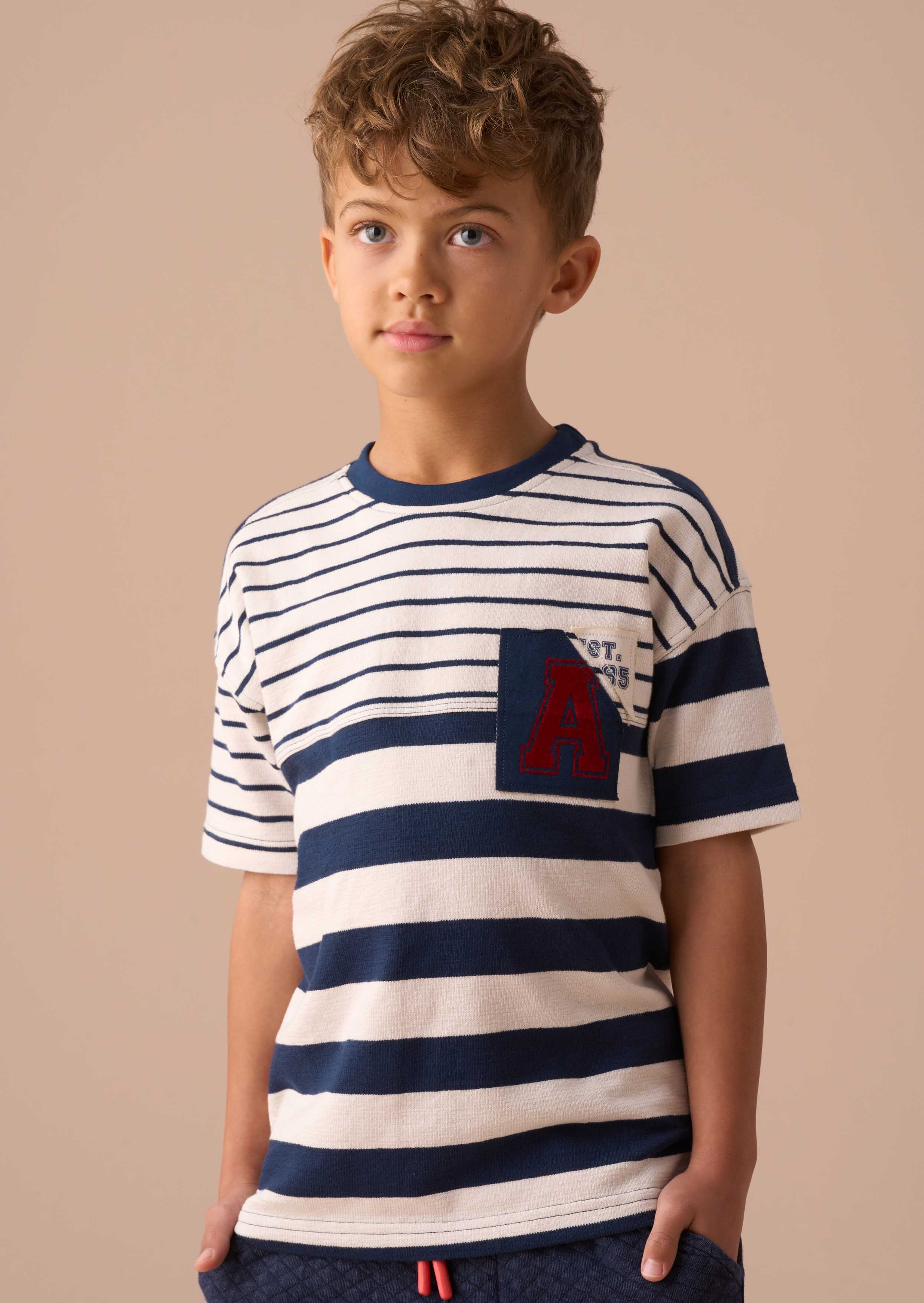 Boy Blue Textured Stripe Block T Shirt