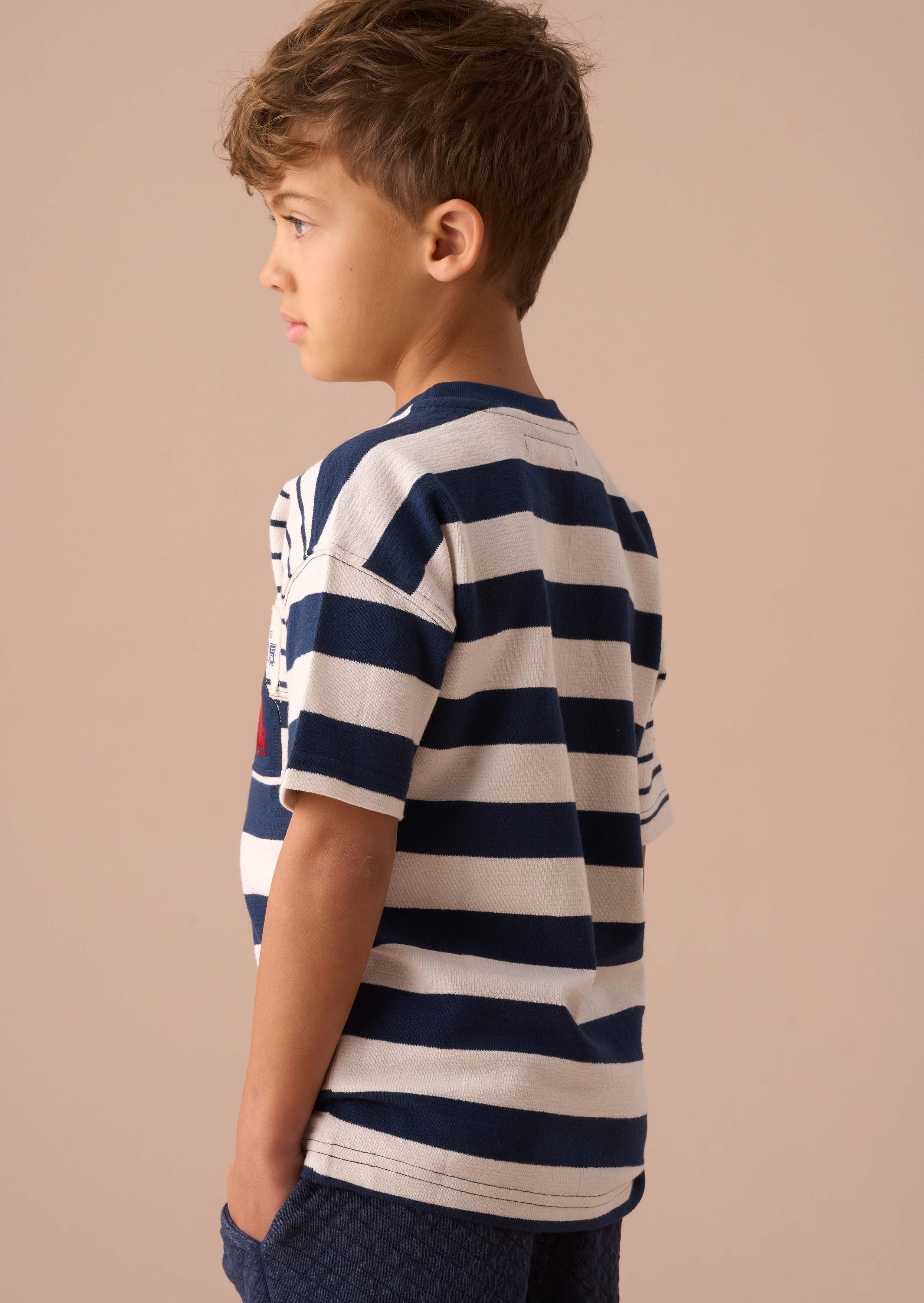 Onlline Blue Textured Stripe Block T Shirt