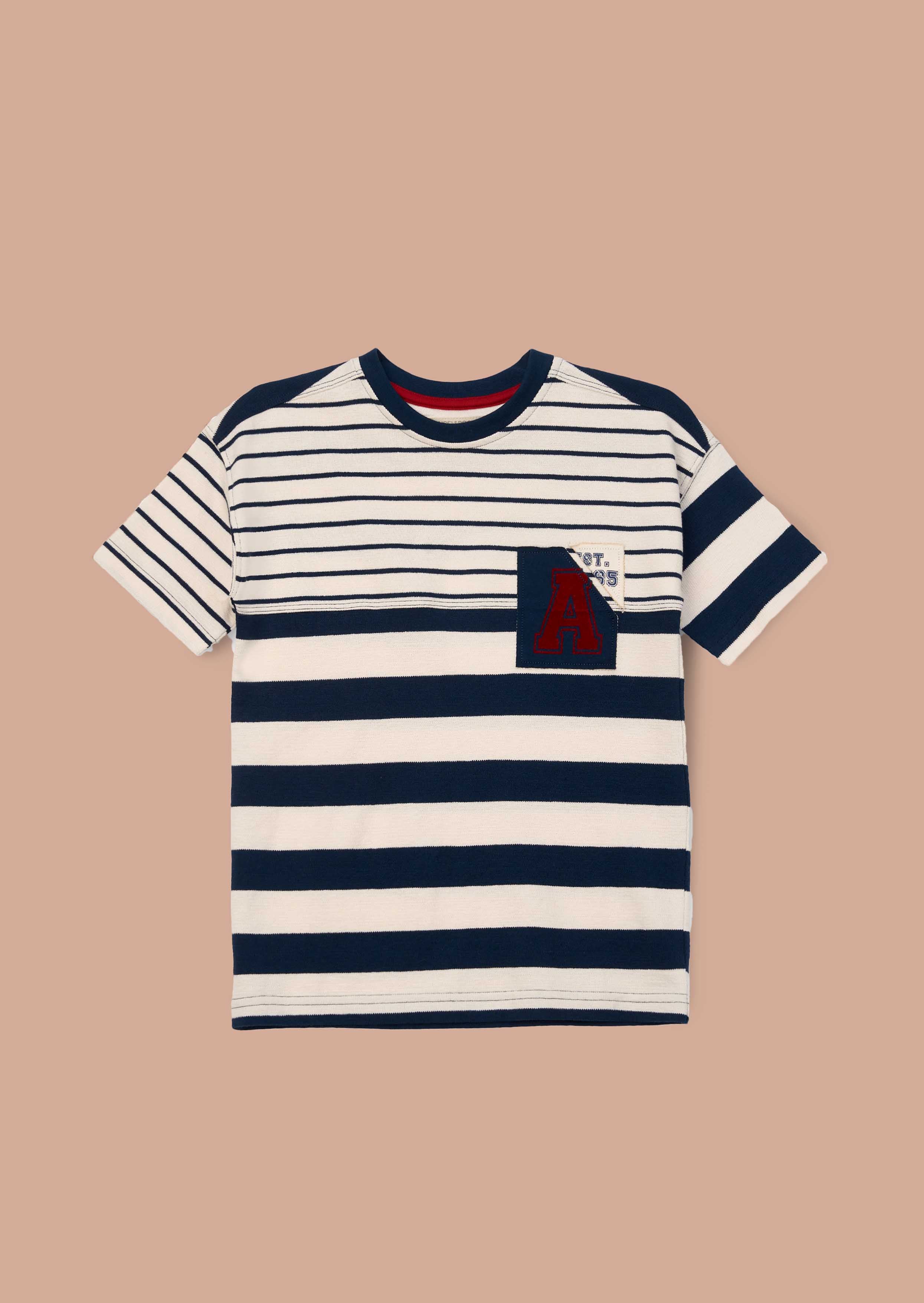 Buy Blue Textured Stripe Block T Shirt