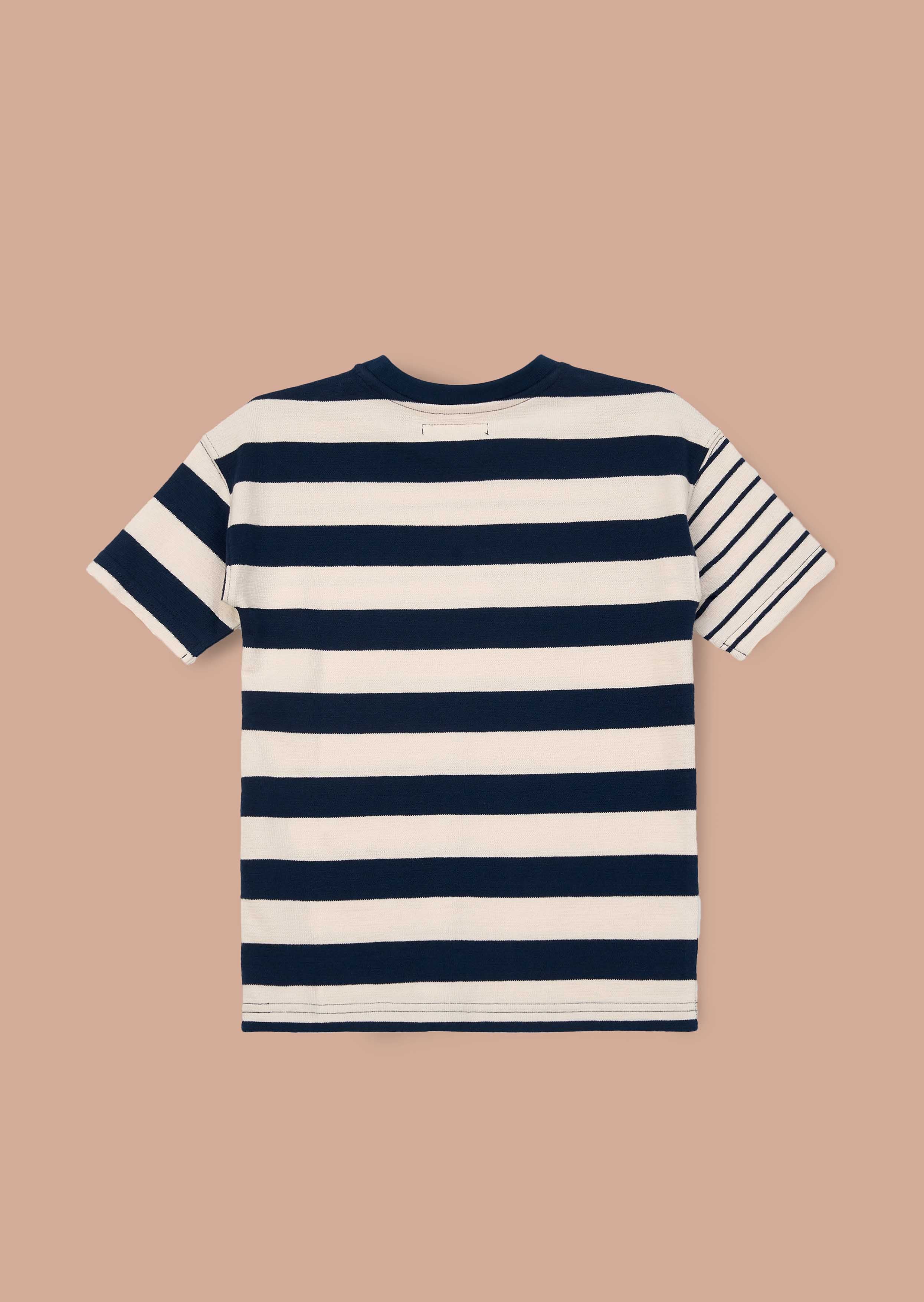 Blue Textured Stripe Block T Shirt For Boy
