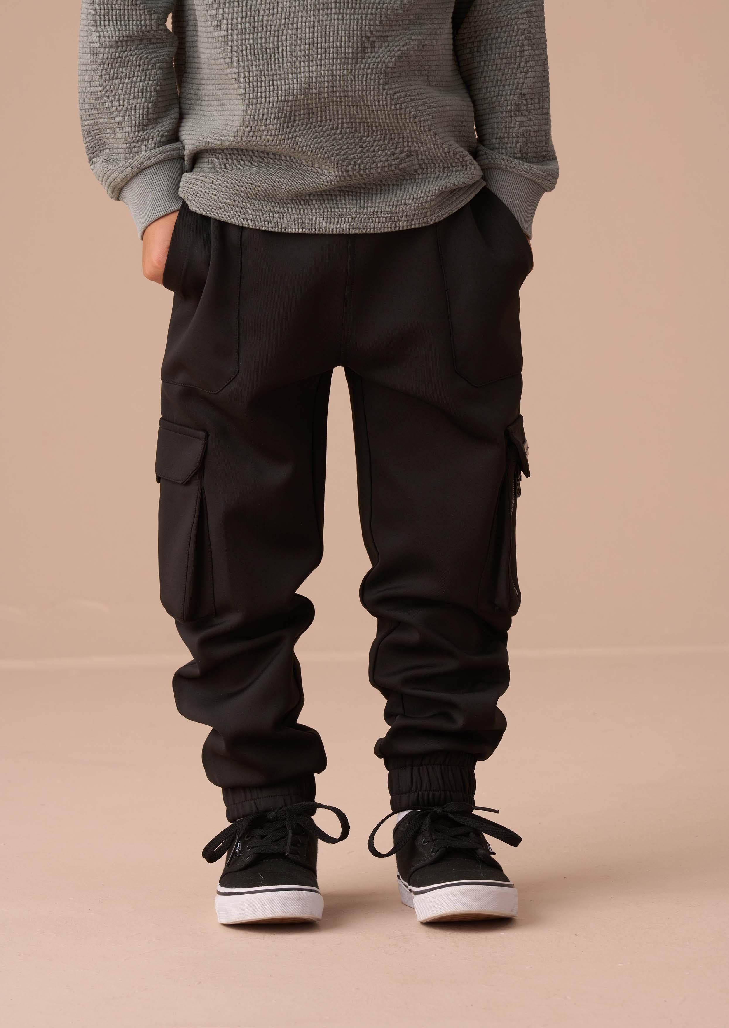 Boy Black Sporty Technical Joggers