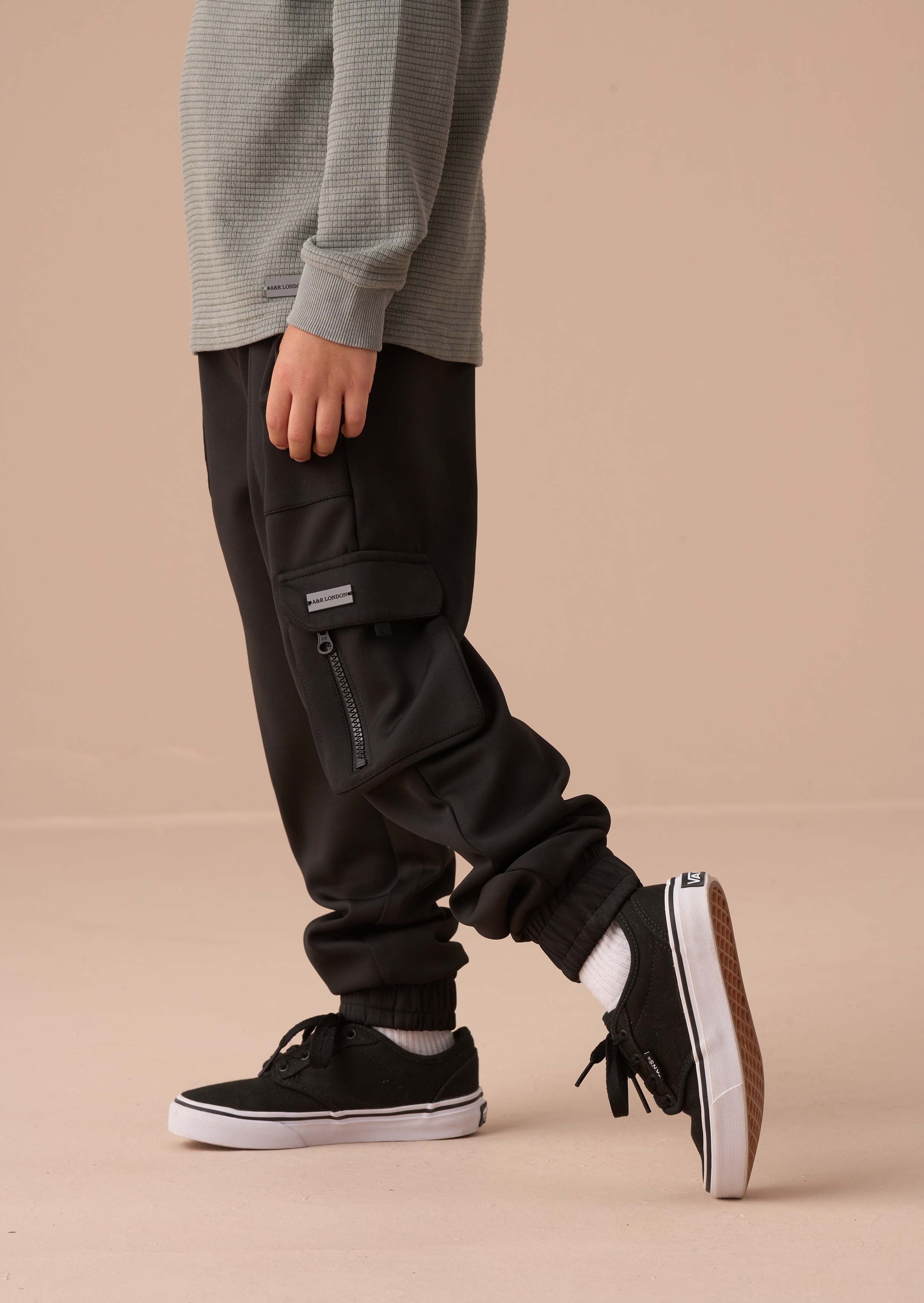 Kids Boy Black Sporty Technical Joggers