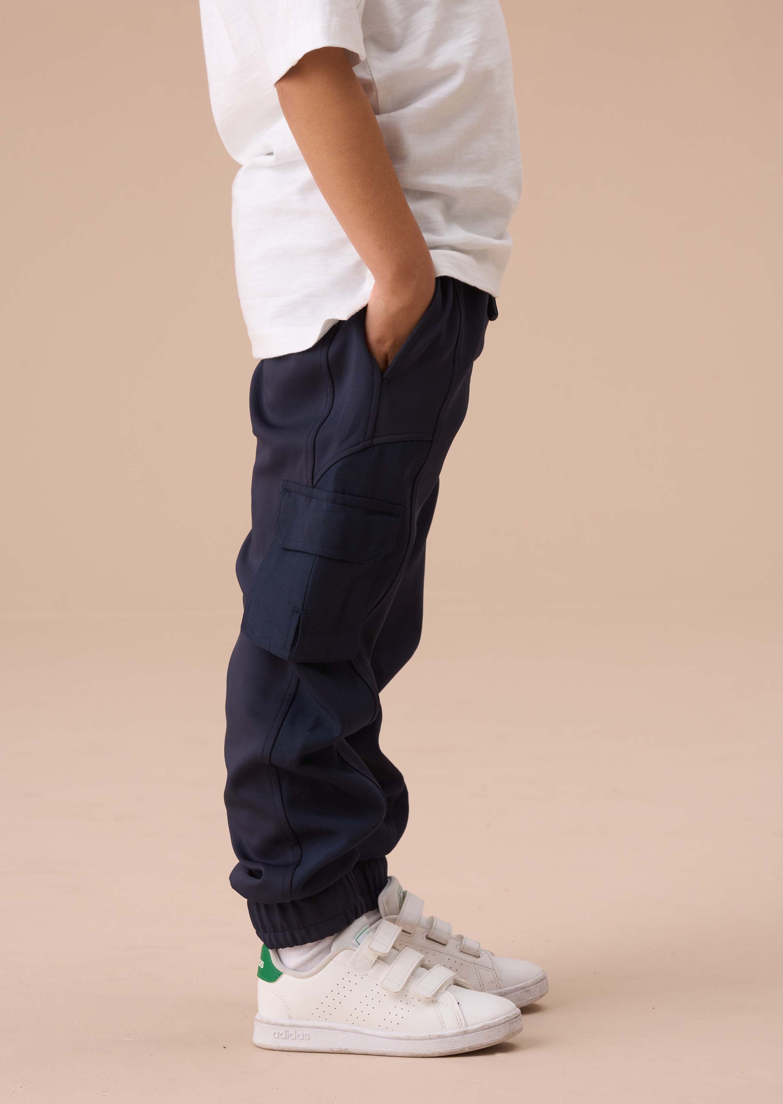 Online Boys Navy Panelled Mix Fabric Joggers