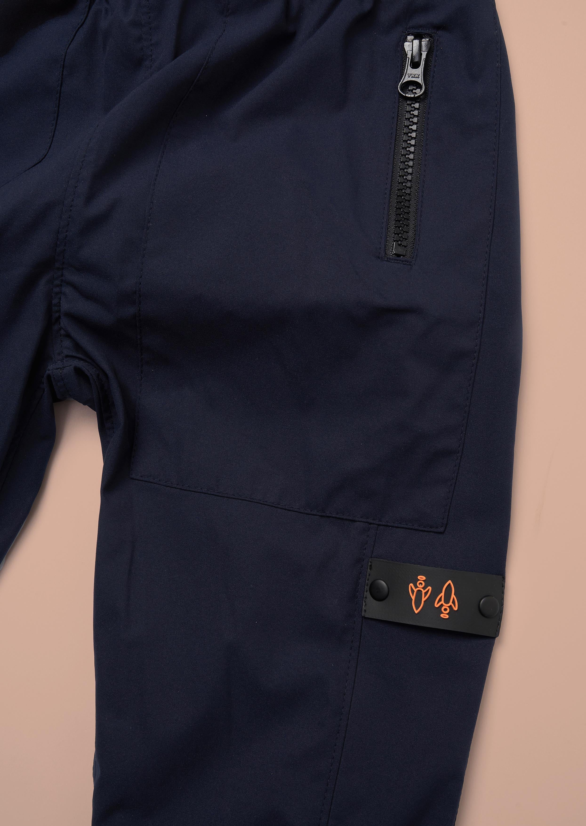 Boys Navy Panelled Mix Fabric Joggers With Pockets