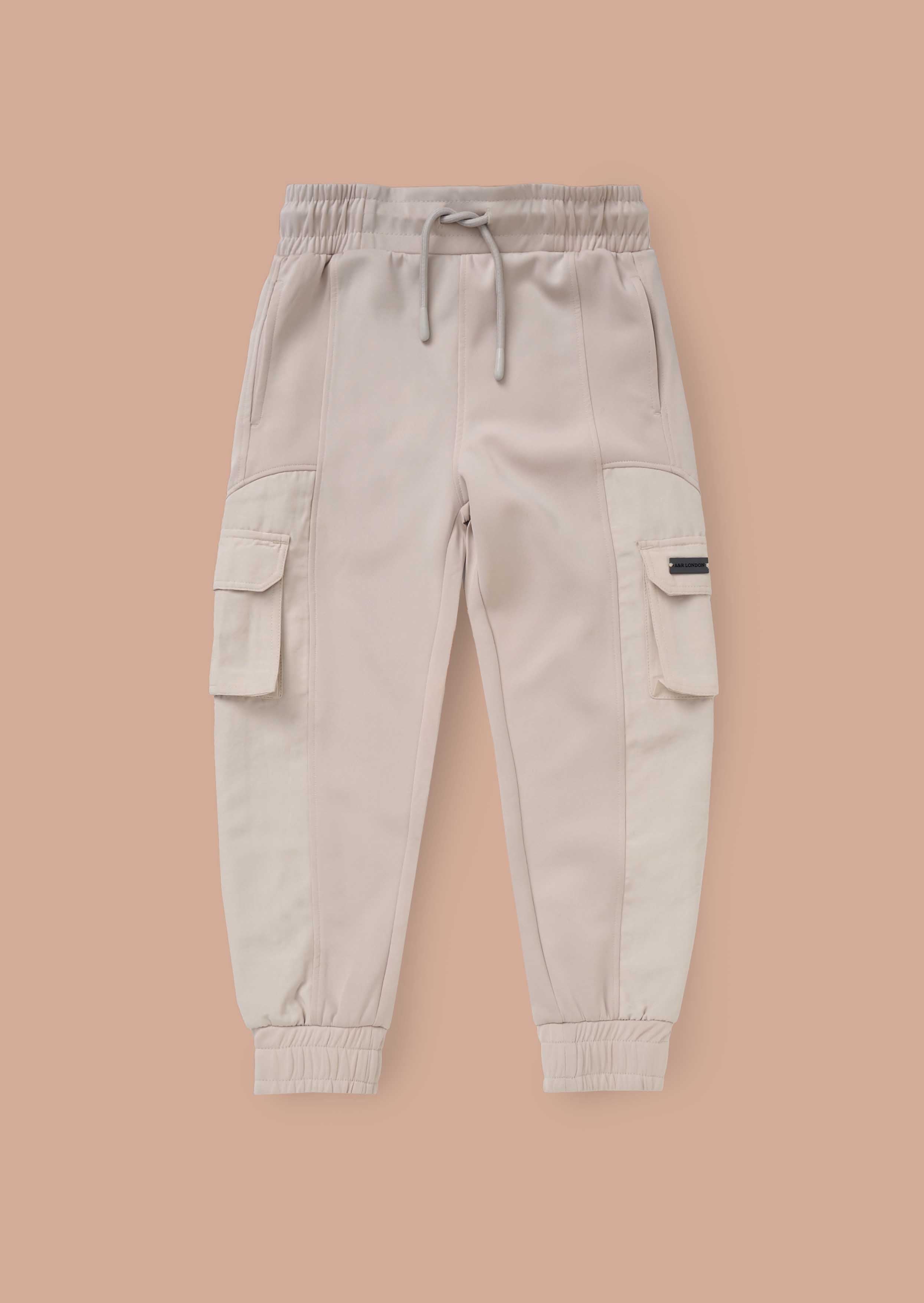 solid boys Frank Cream Panelled Mix Fabric Joggers