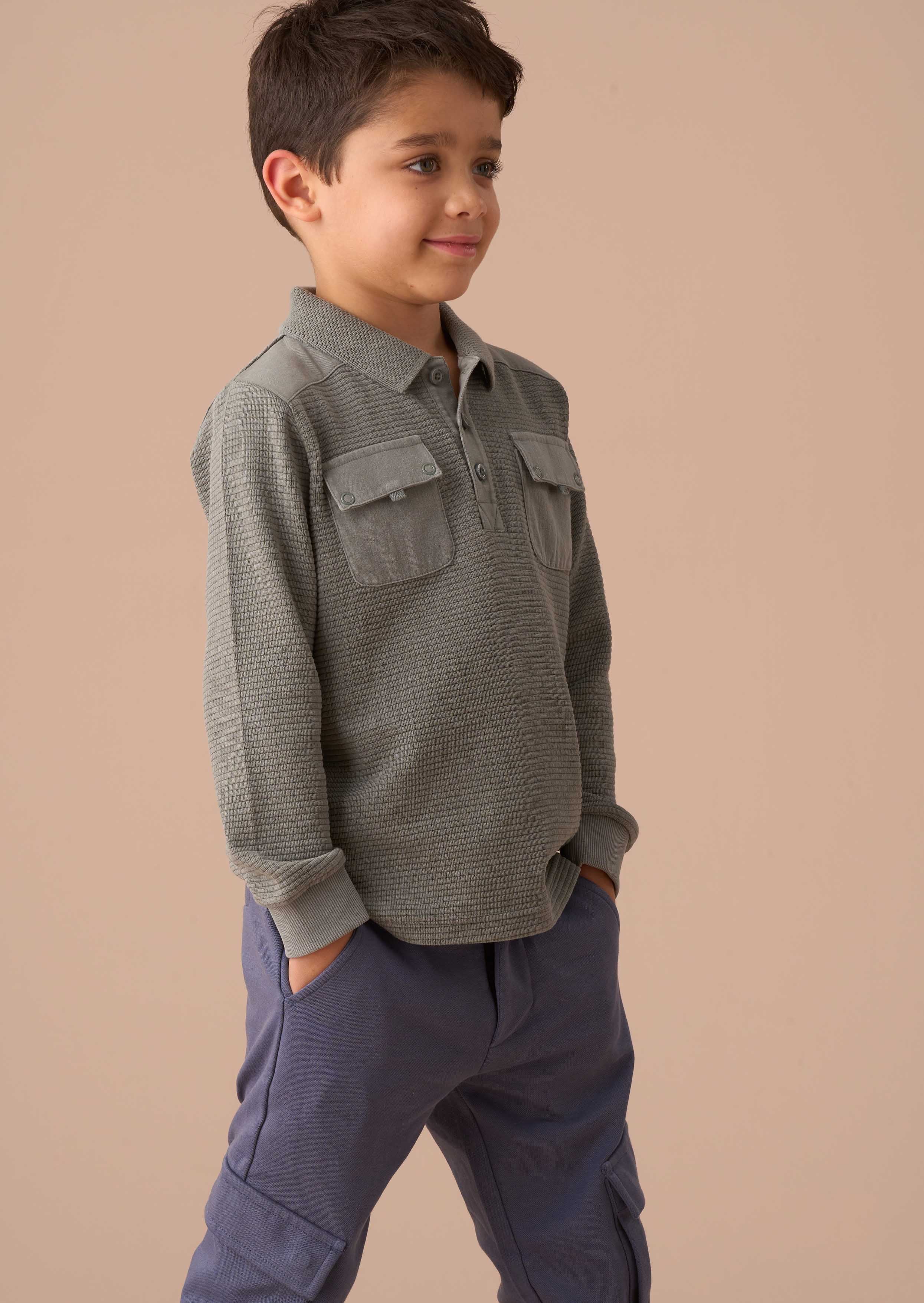 Textured Polo T-Shirt With Pockets