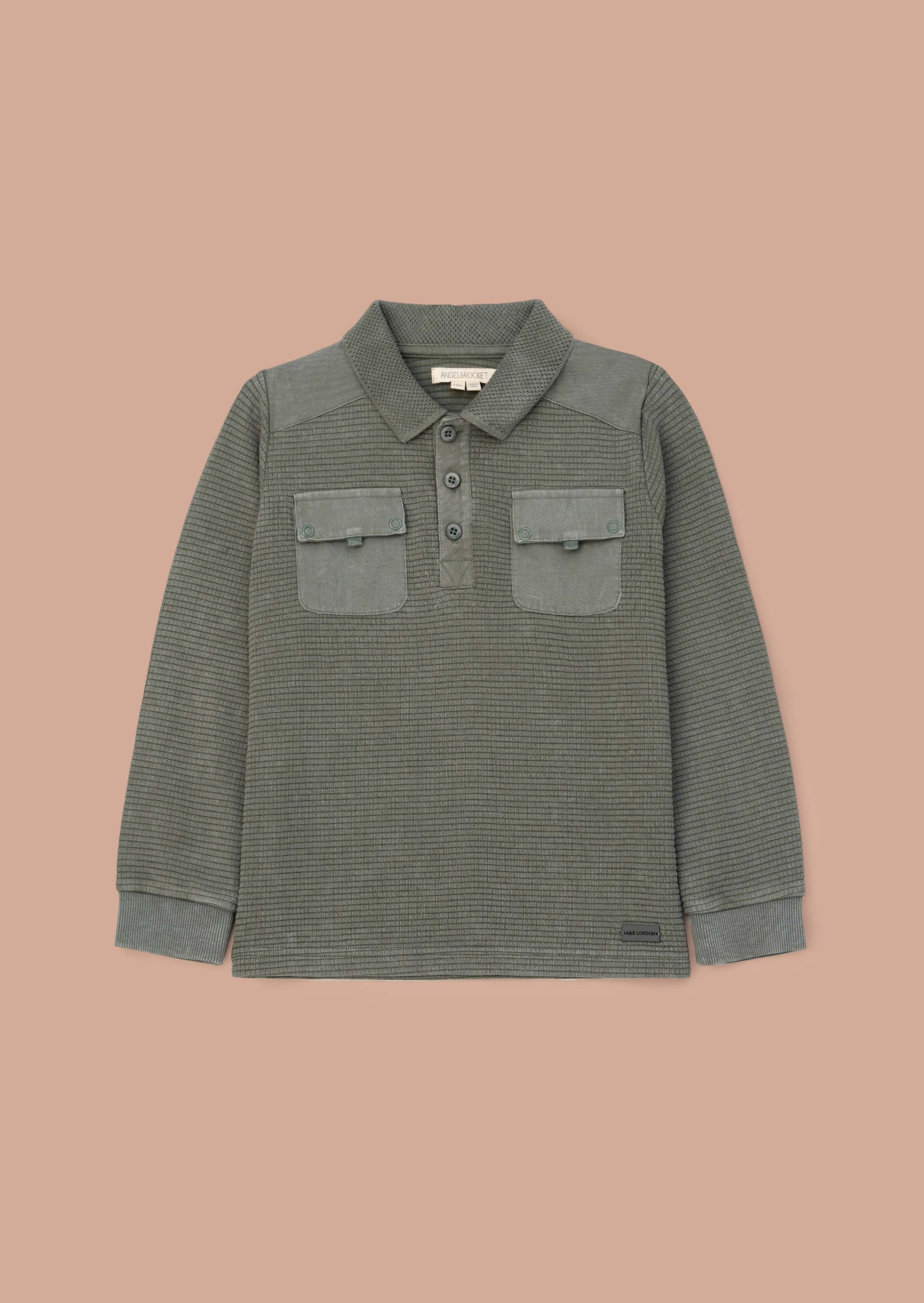 Cotton Boy Green Textured Long Sleeve Polo